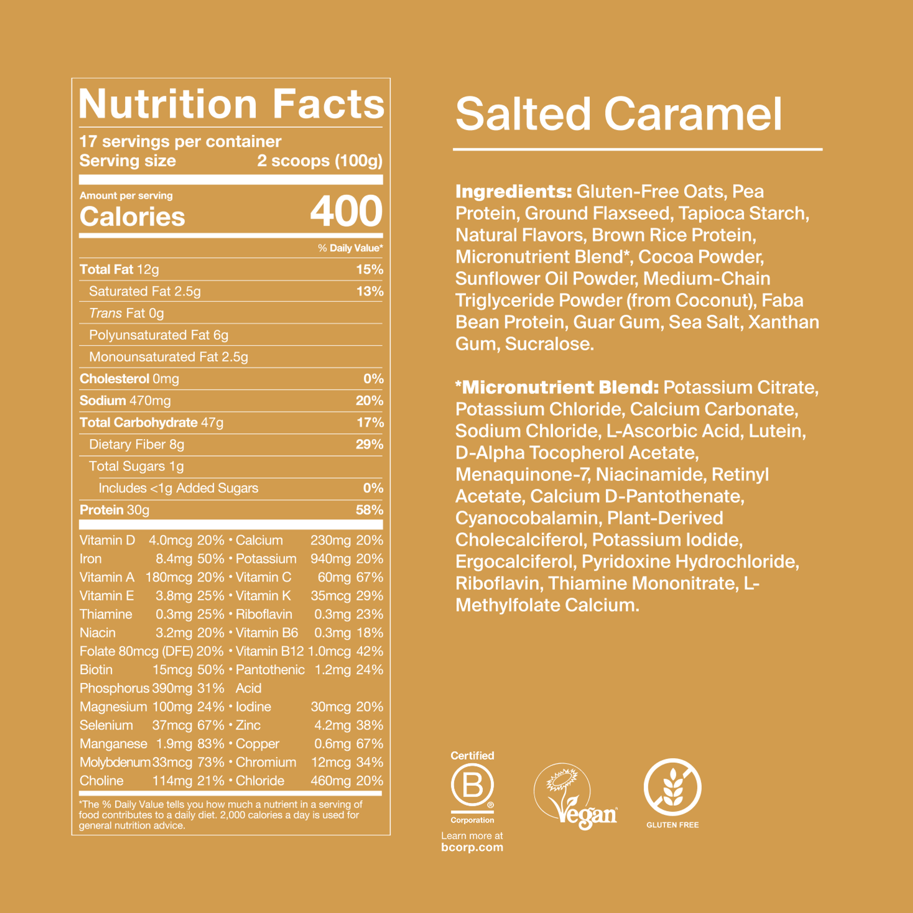 Back of pack nutritional information for Huel Powder