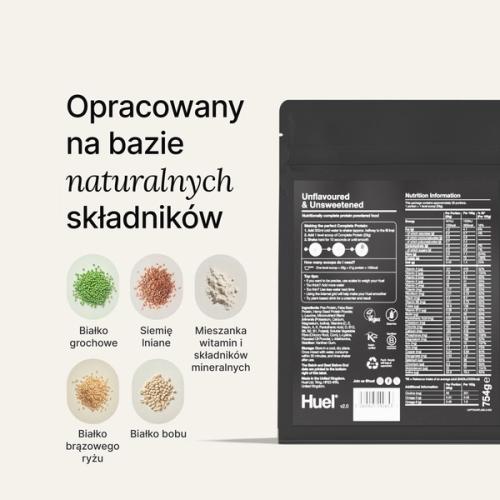 tył opakowania Huel Complete Protein zawierający informacje o wartości odżywczej
