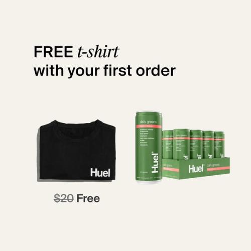 T-shirt and daily greens cans stating the free t-shirt availability