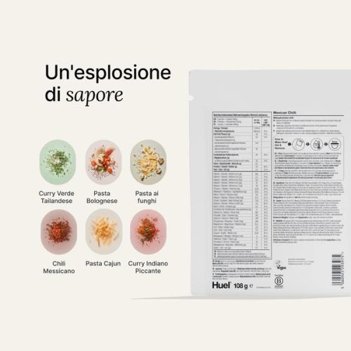 Back of a Huel Hot & Savoury meal pack with nutritional information