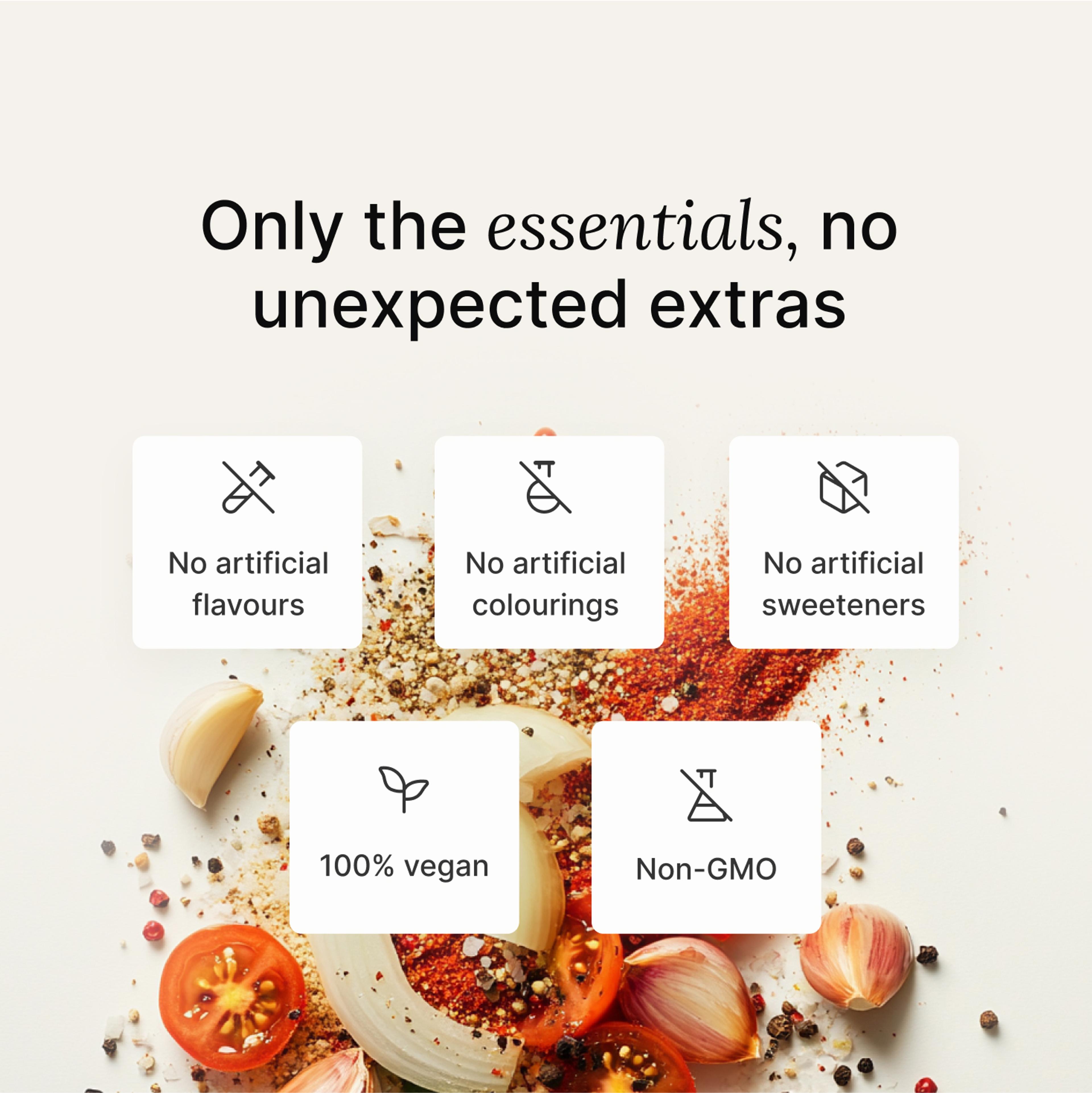 Dried vegetables and herbs blend on a neutral colour background