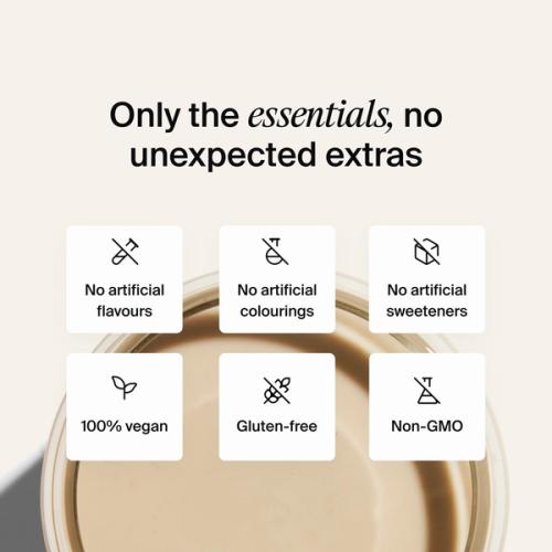 Above shot of a glass of Huel RTD on a neutral colour background