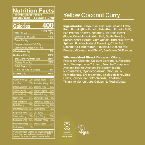 Back of a Huel Hot & Savoury meal pack with nutritional information