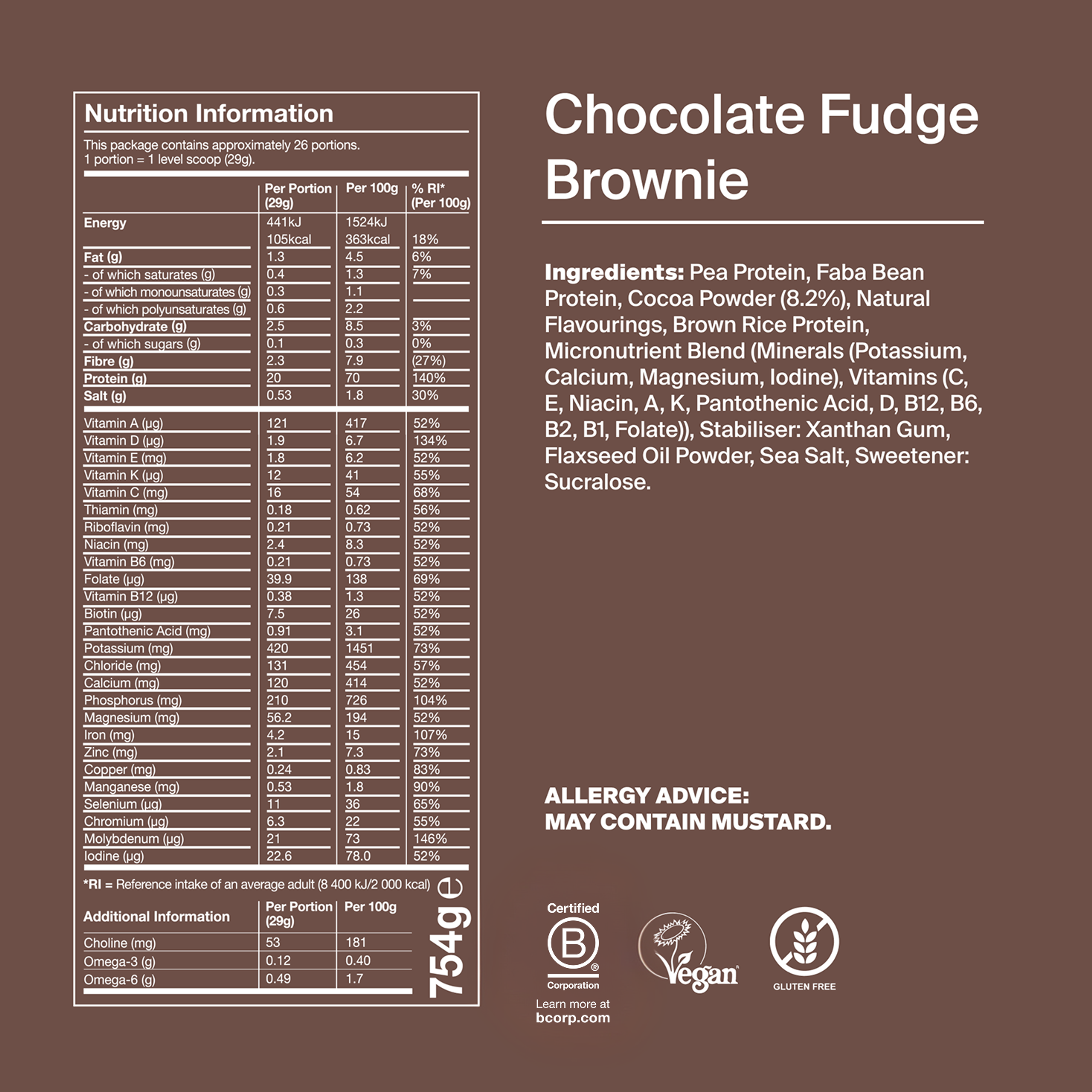 the back of a Huel complete protein powder bag containing nutritional information