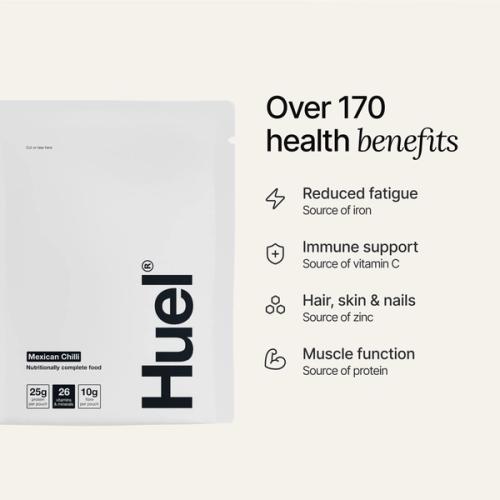 A sachet of Huel Hot & Savoury on a neutral colour background