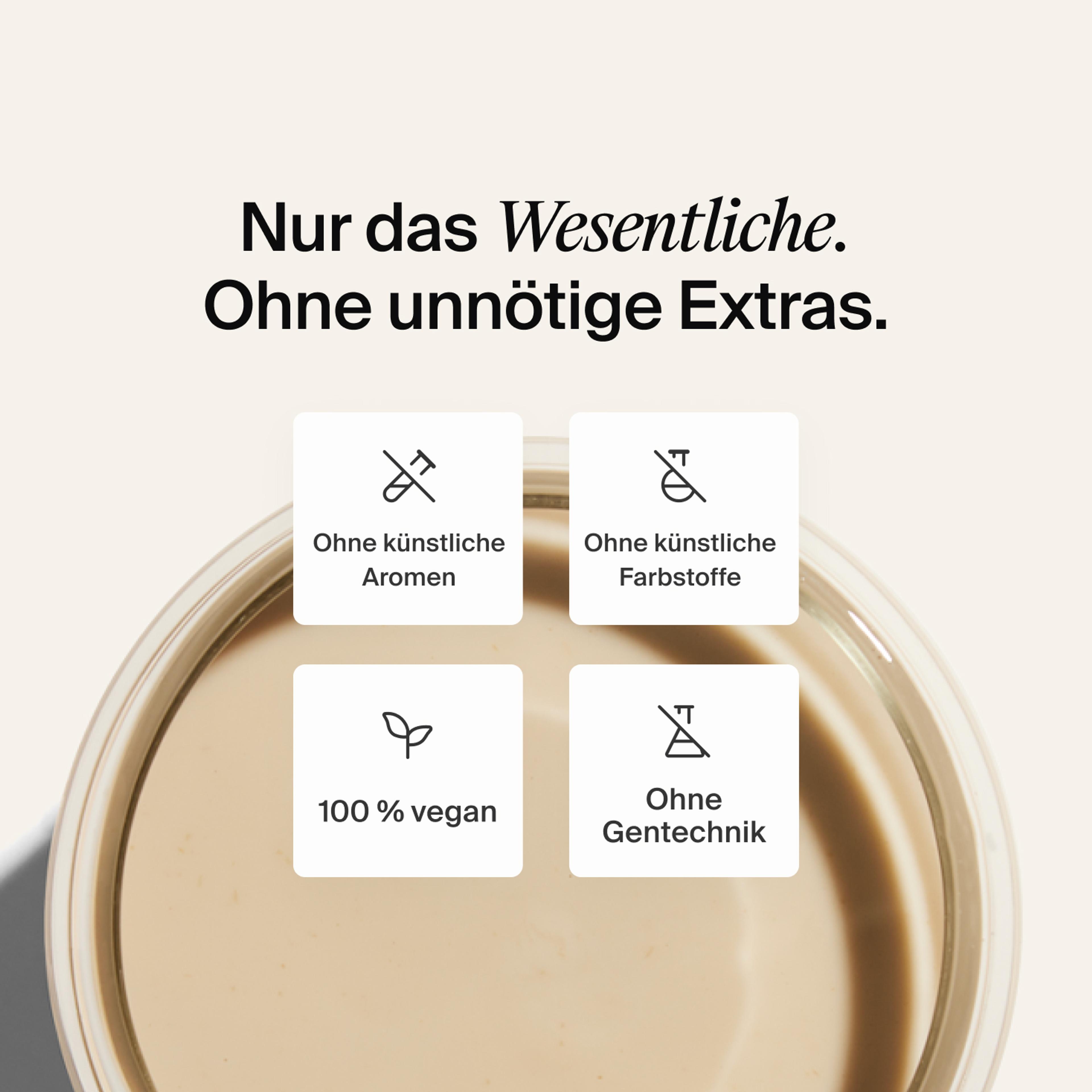 image of a glass of Huel meal replacement drink on a neutral colour background with key health benefits
