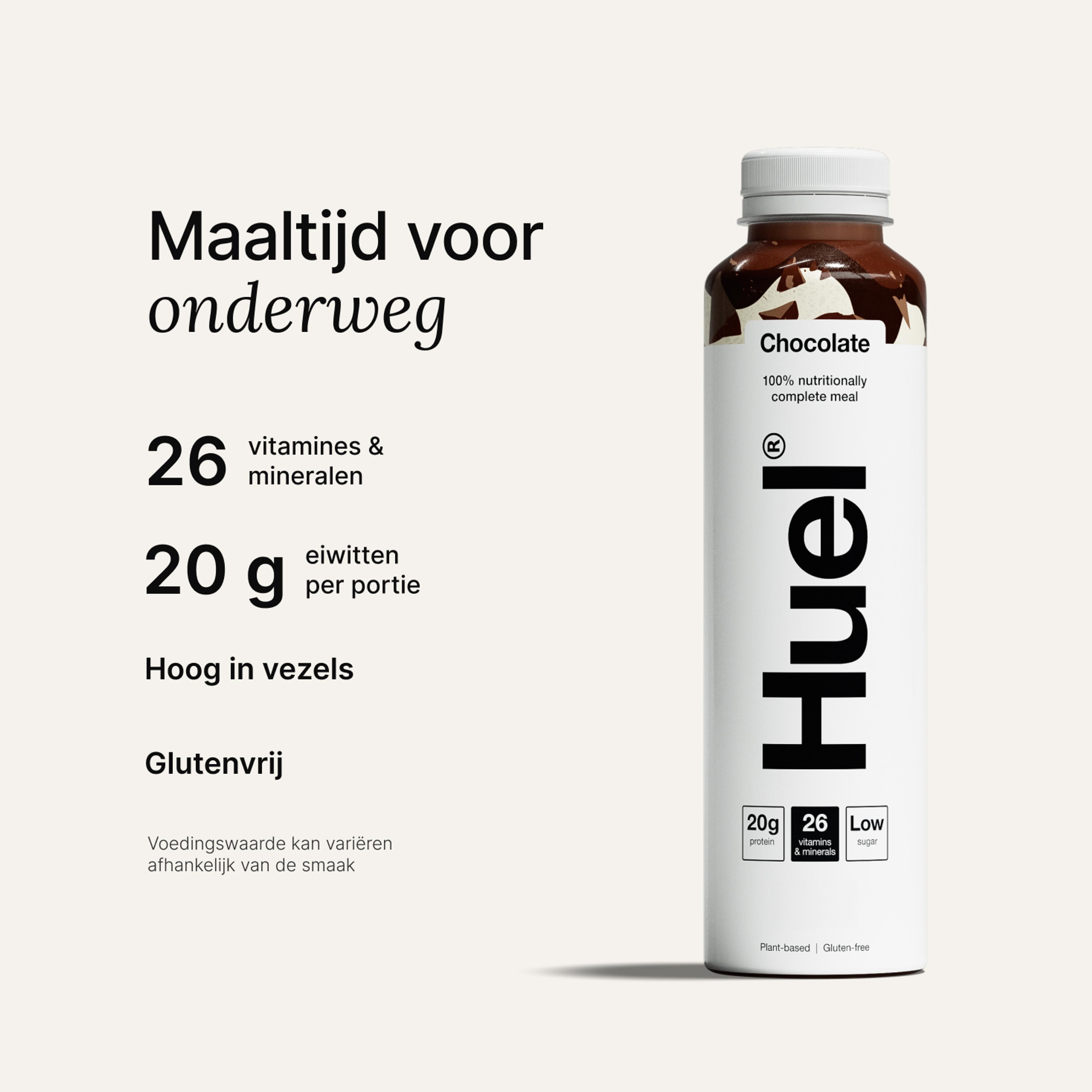 Fles Ready-to-drink met informatie over complete voeding