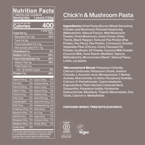 Back of a Huel Hot & Savoury meal pack with nutritional information