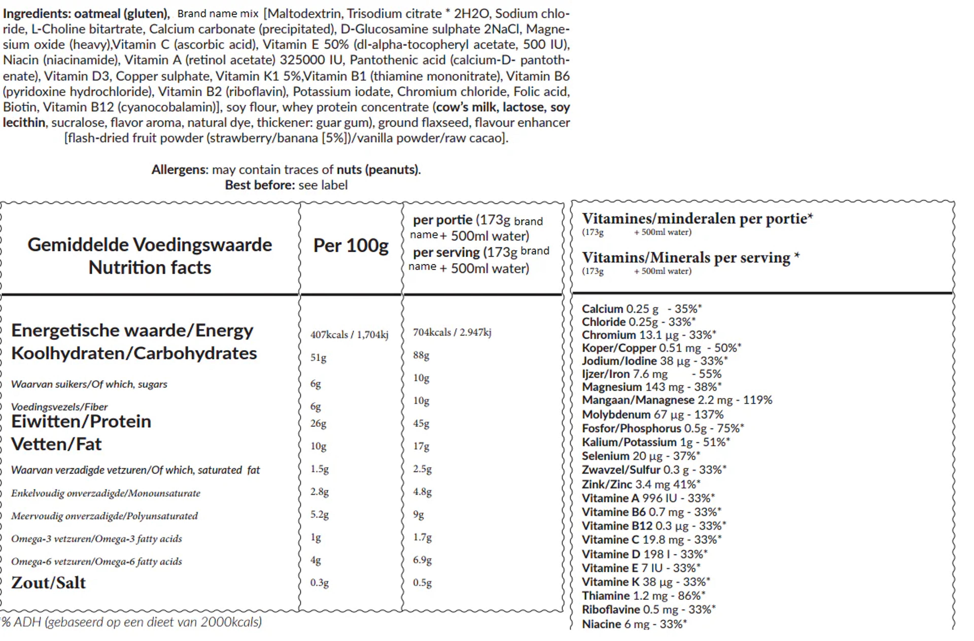 an image of the nutritional information and facts within joylent