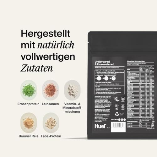 the back of a Huel complete protein powder bag containing nutritional information