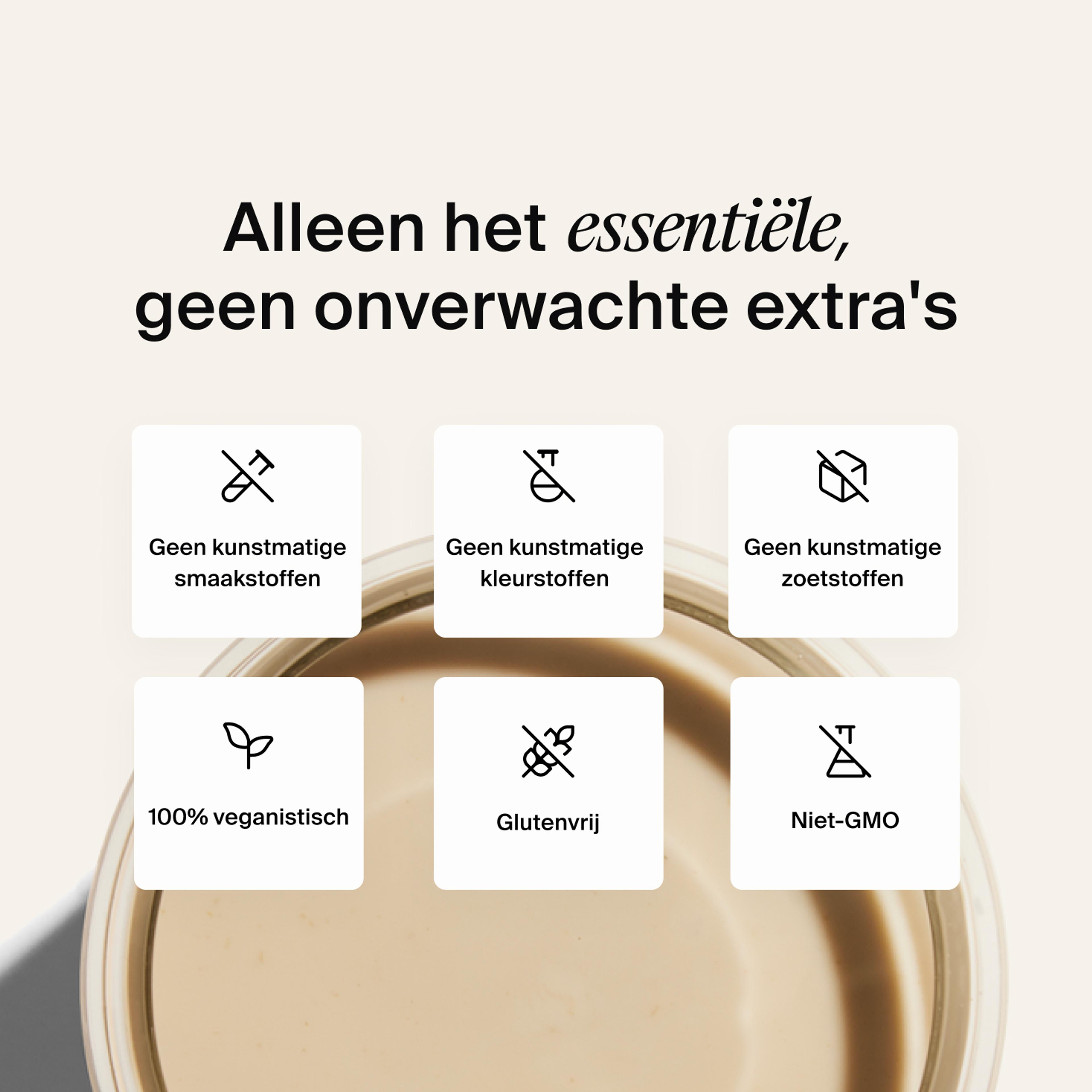 Above shot of a glass of Huel RTD on a neutral colour background