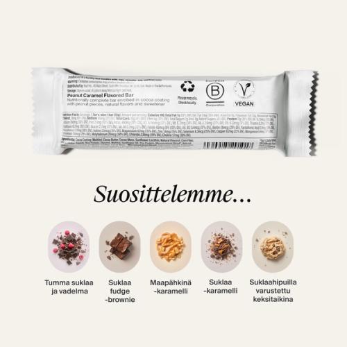 The back-of-pack label of a Huel Complete Nutrition Bar accompanied by images of ingredients