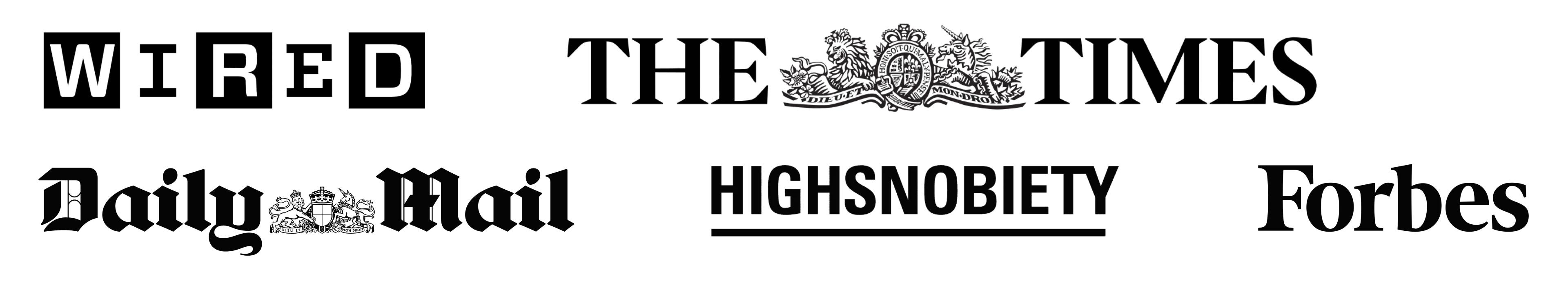 A group of logos for different publications including the telegraph and the daily mail
