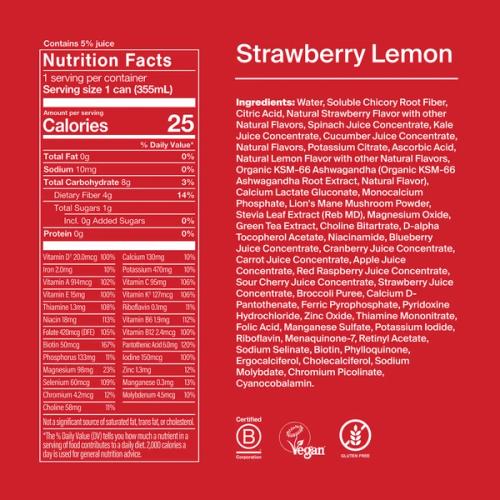 Nutrition facts and ingredients for Huel Daily Greens RTD Strawberry Lemon