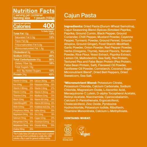 Back of a Huel Hot & Savoury meal pack with nutritional information