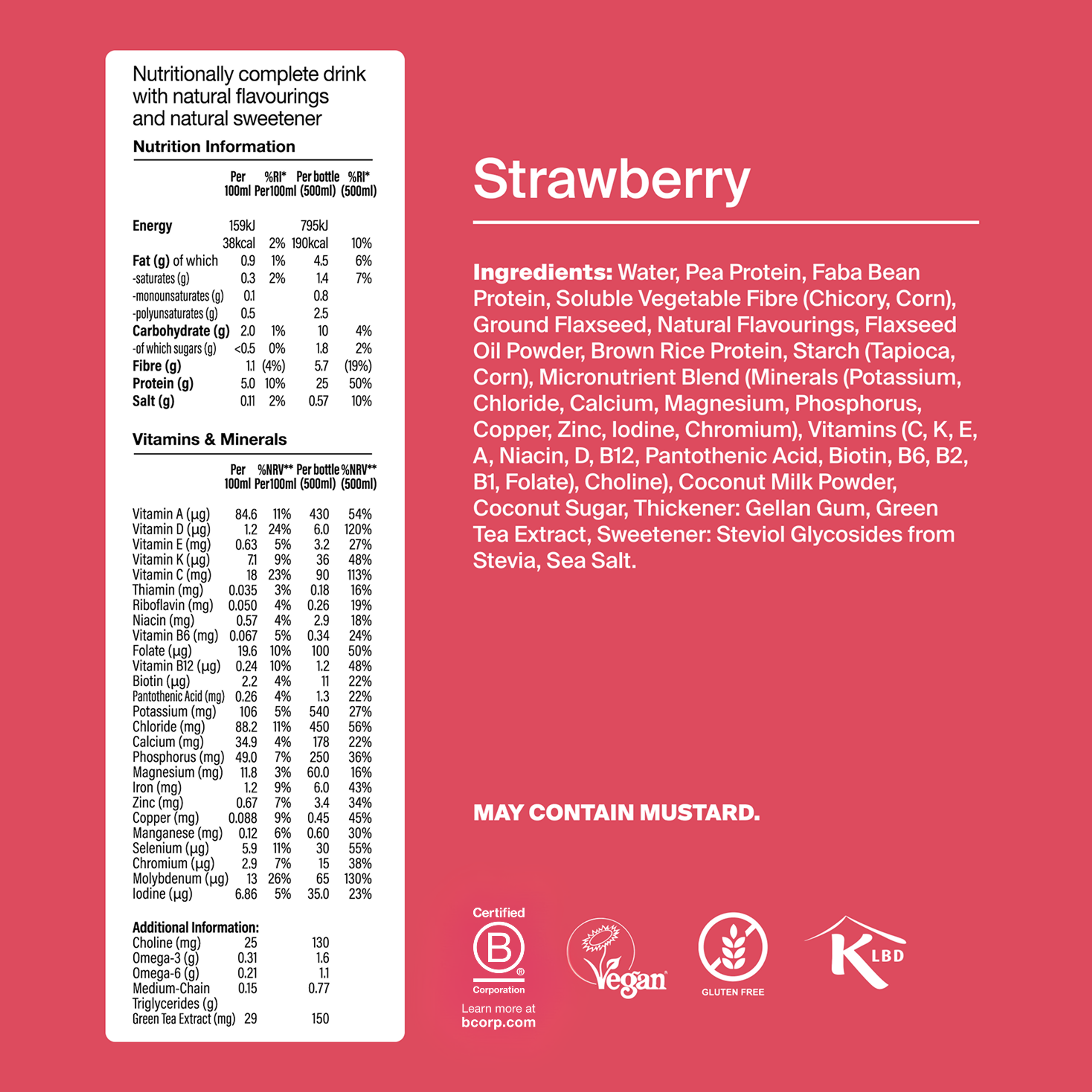 The back of pack of Strawberry showing all the ingredients
