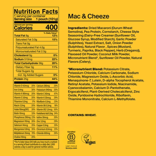 Back of a Huel Hot & Savoury meal pack with nutritional information