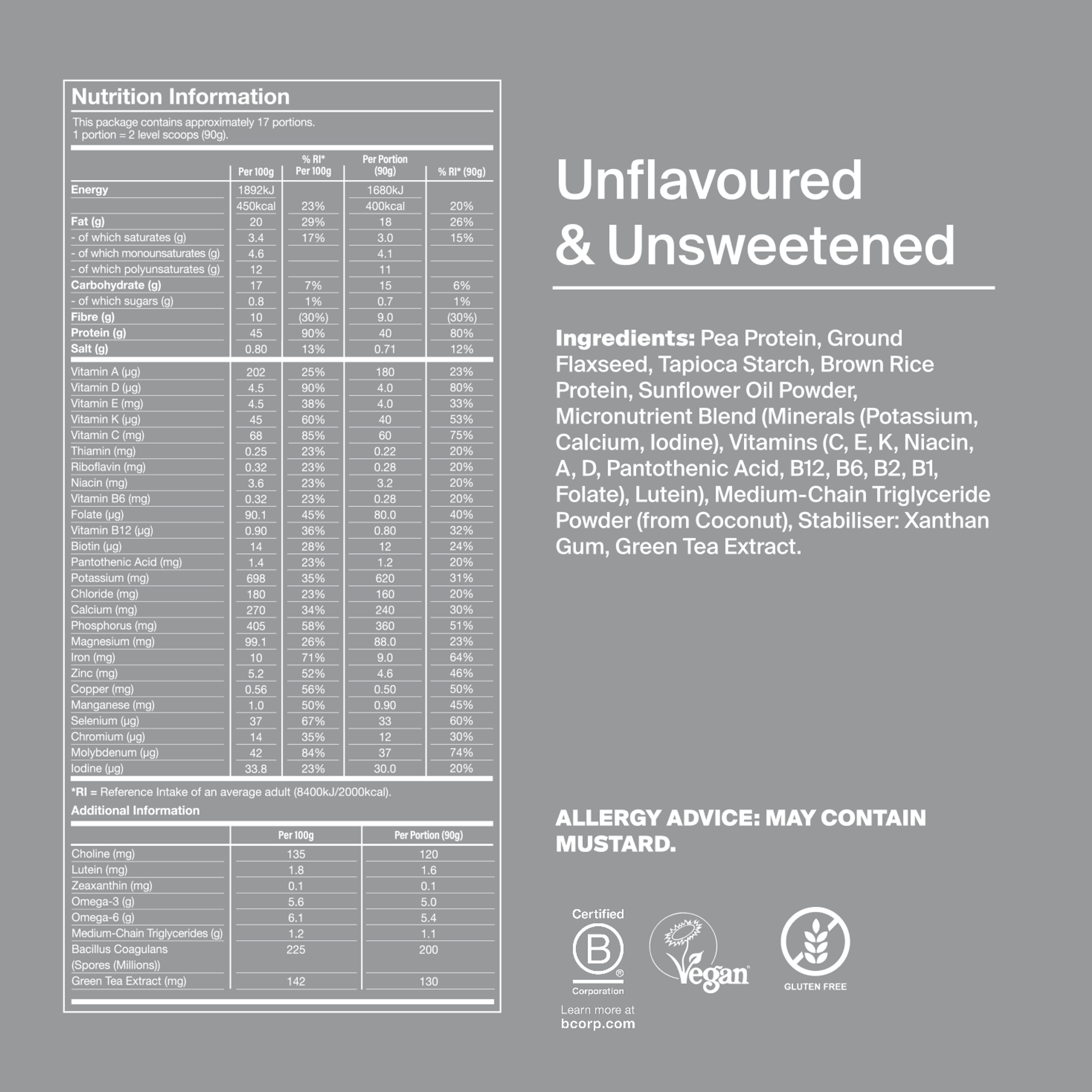 Black Edition Powder back-of-pack with ingredients - Unflavoured & Unsweetened