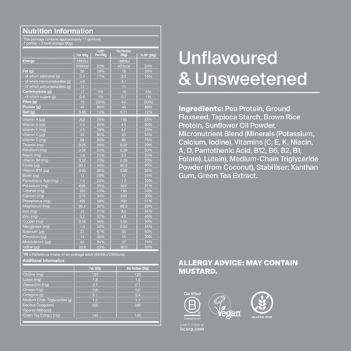 Black Edition Powder back-of-pack with ingredients - Unflavoured & Unsweetened