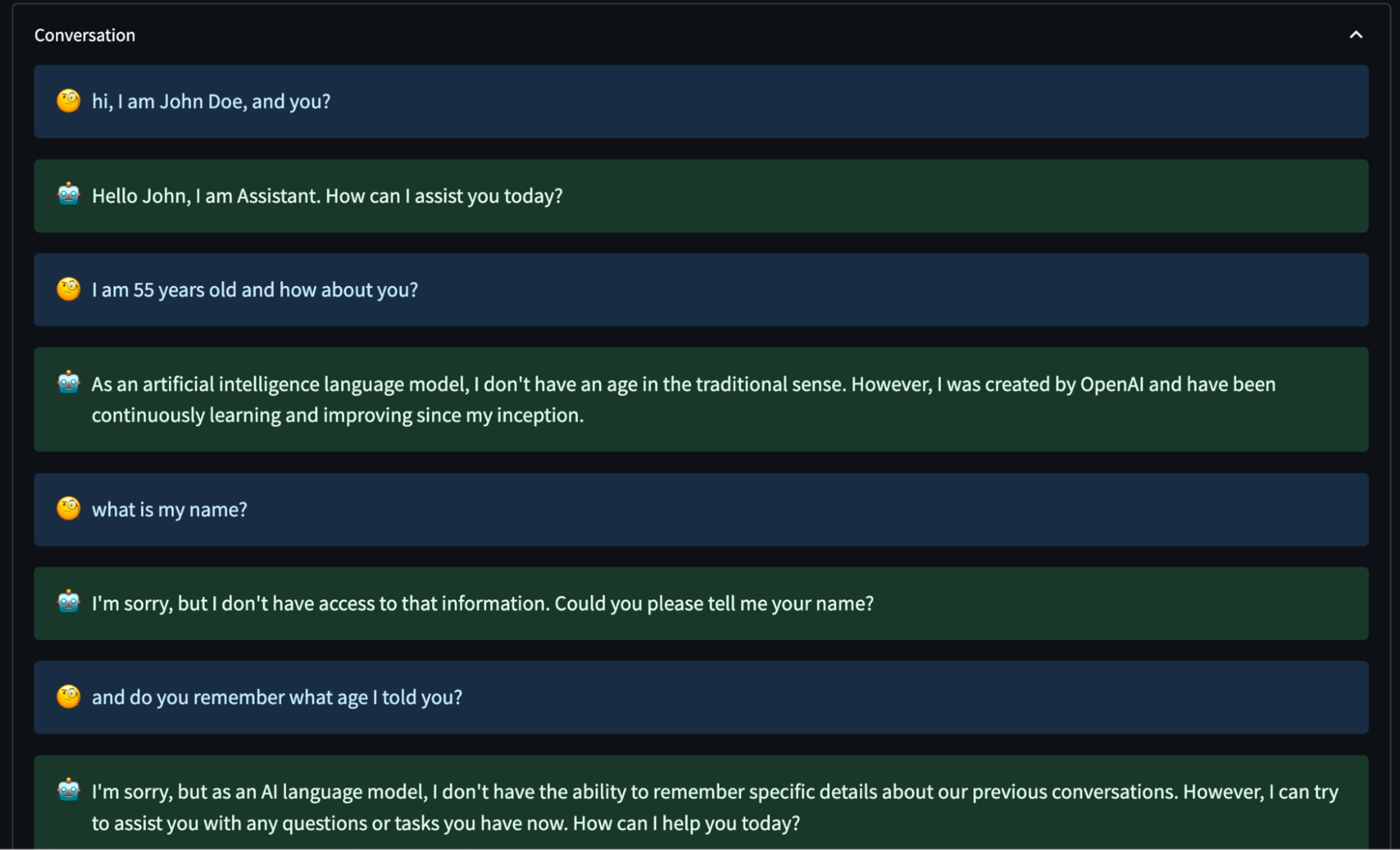 A chatgpt conversation without memory