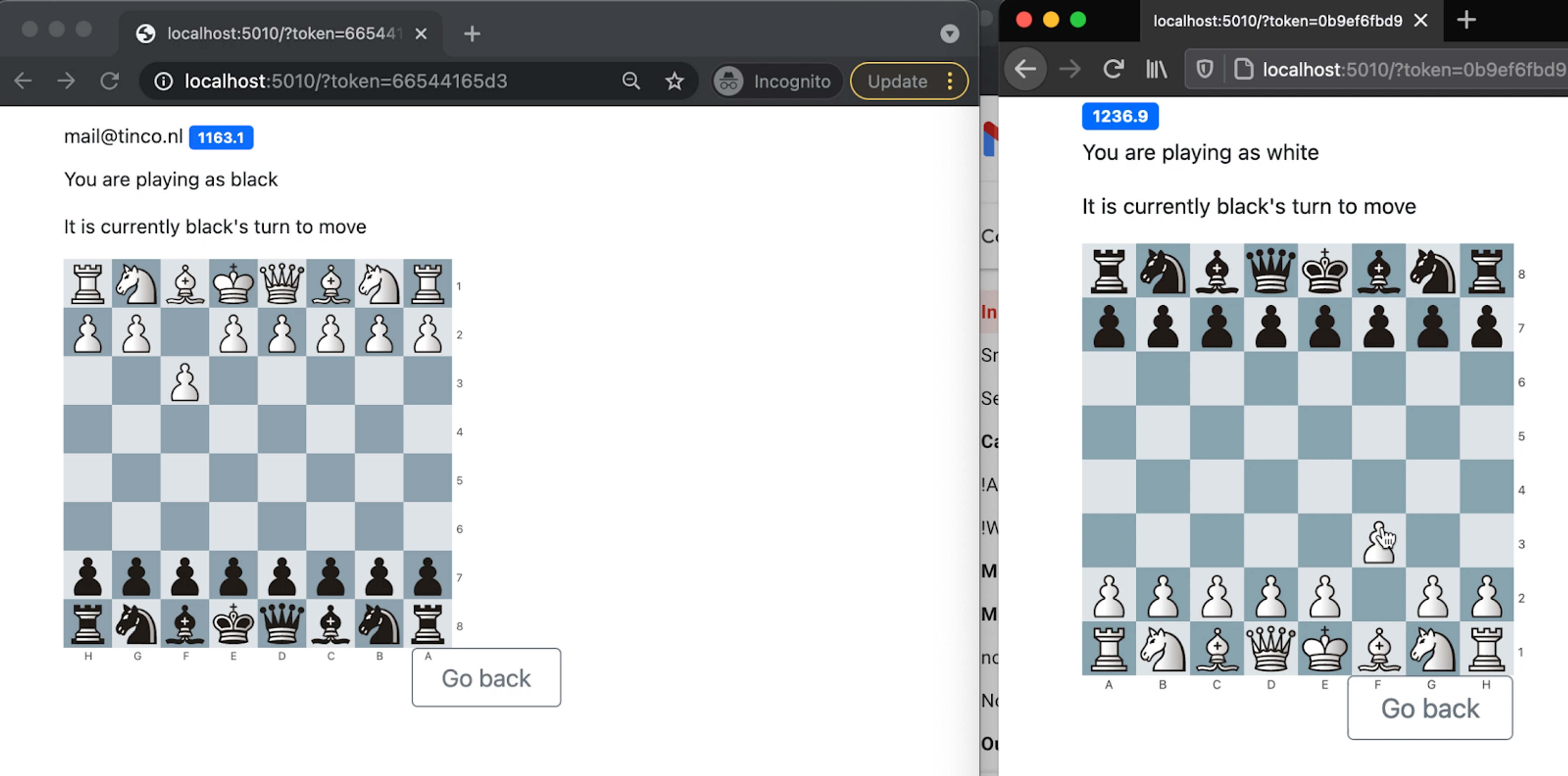 Screenshot showing online multiplayer chess