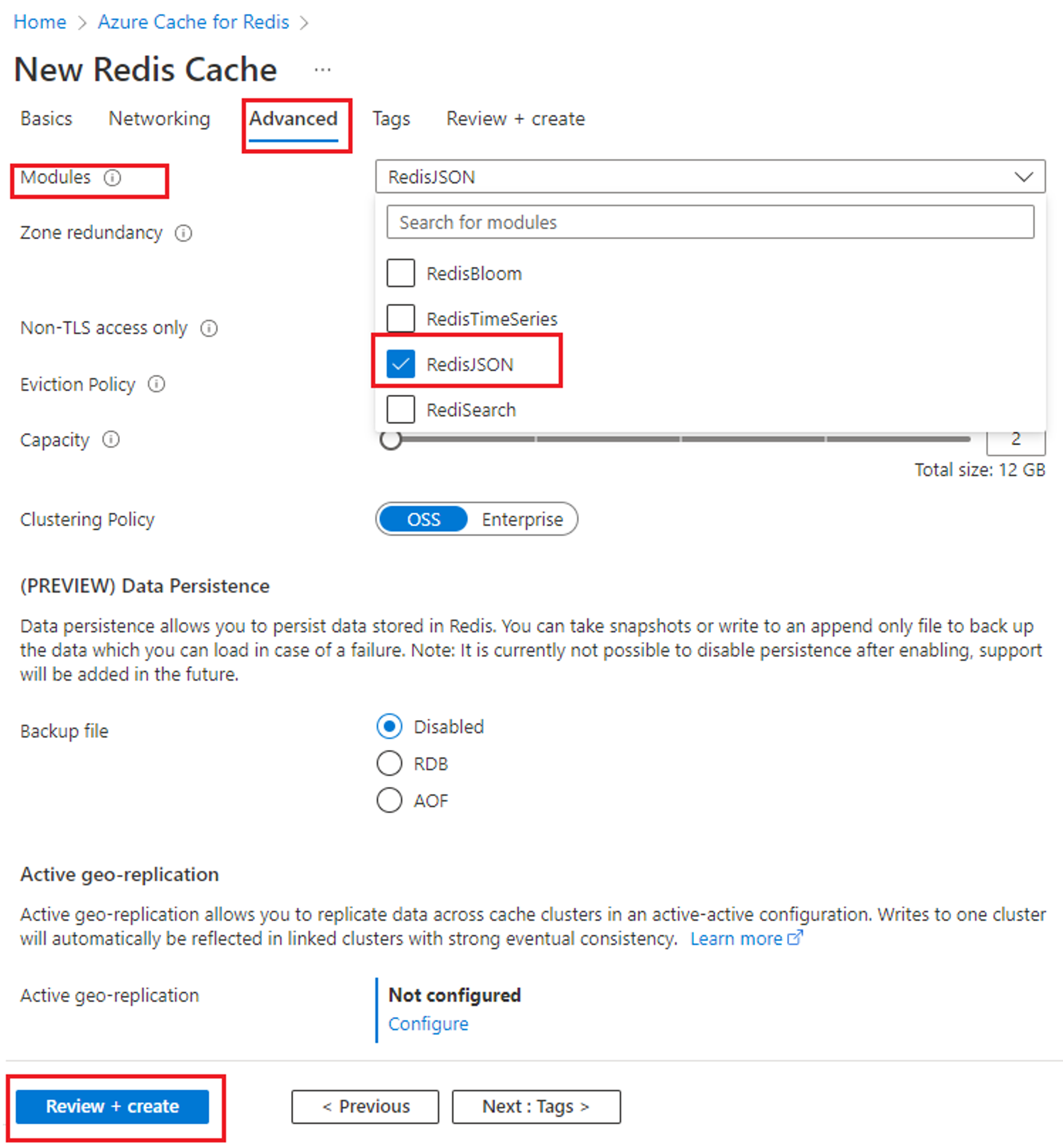 Screen capture for choosing RedisJSON to make document store