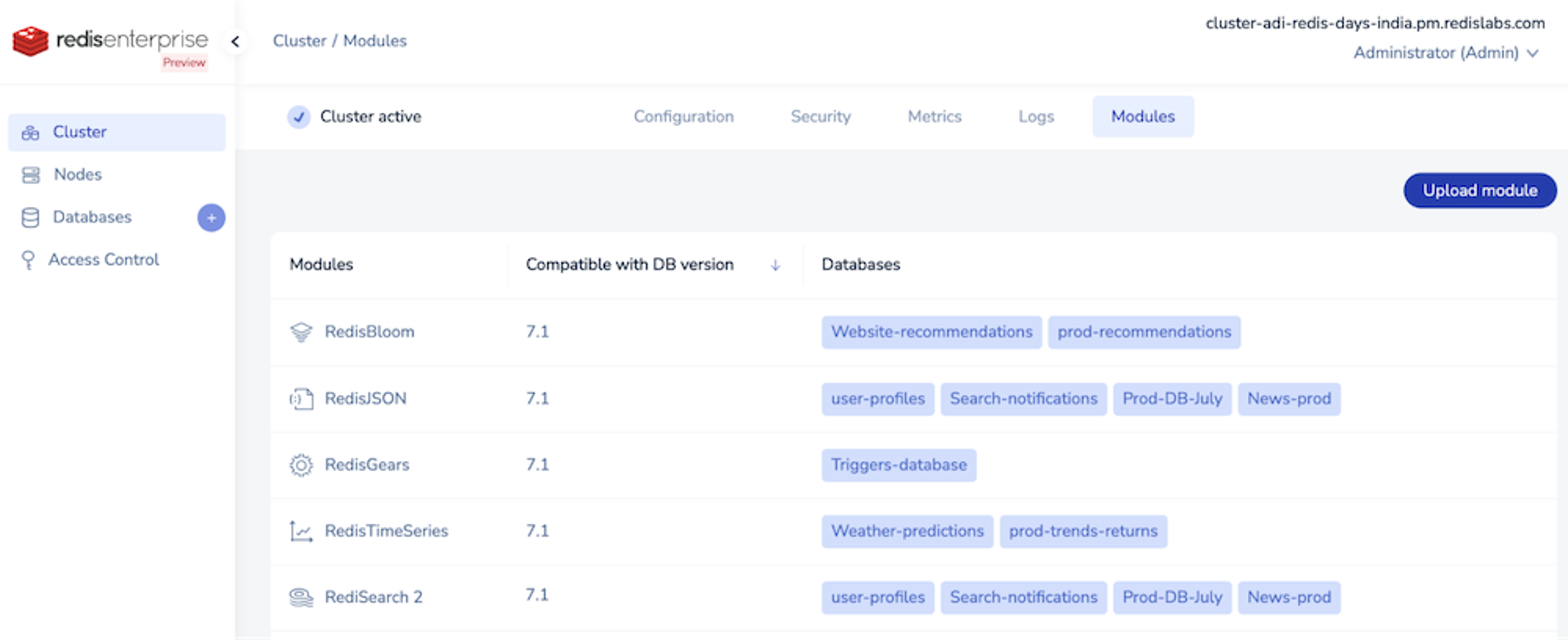 Manage databases with modules