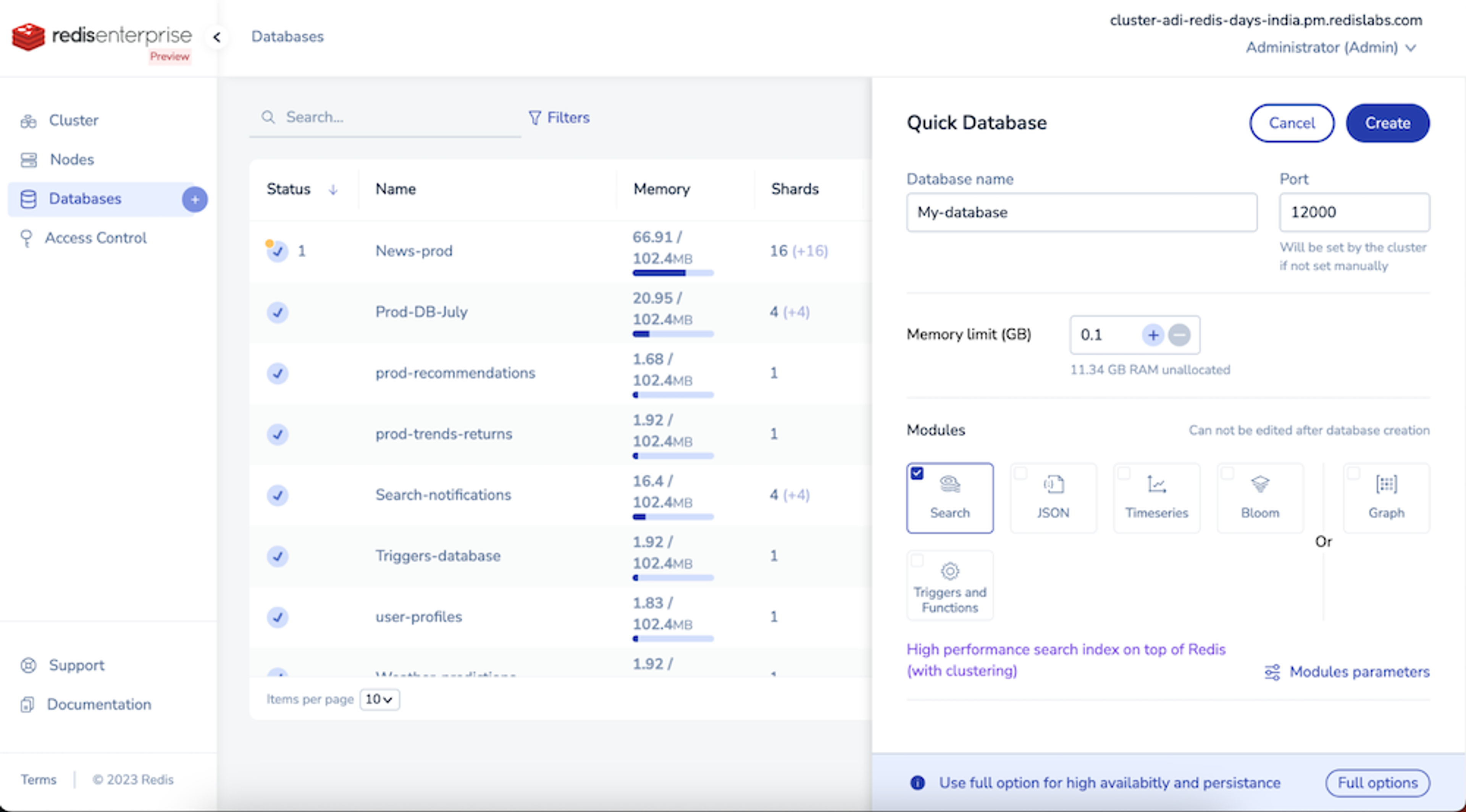 Create a database with advanced capabilities