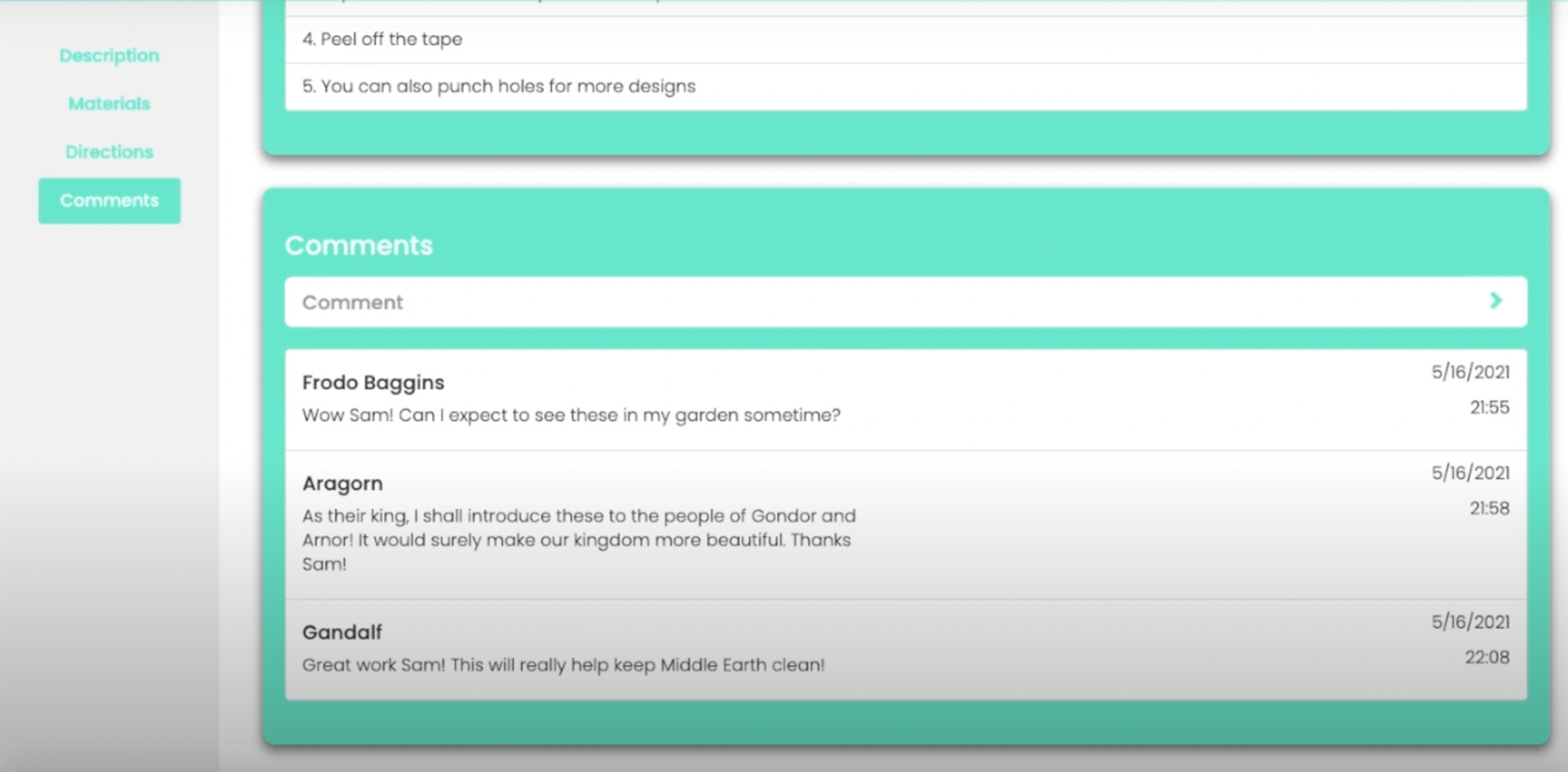 Showing the Comments section of GreenEarth website.