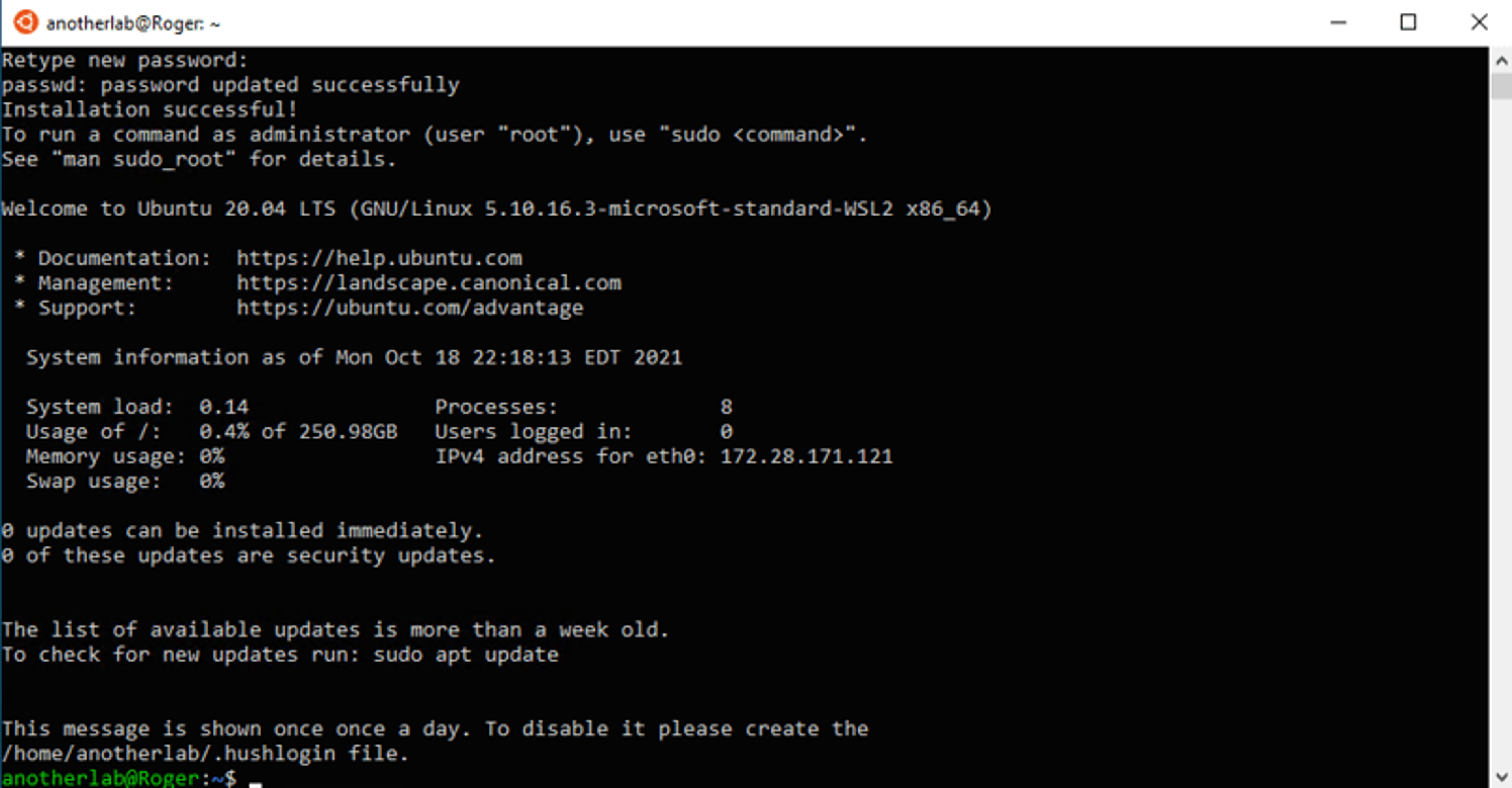 The final step of installing WSL is configuring the default Linux distribution.