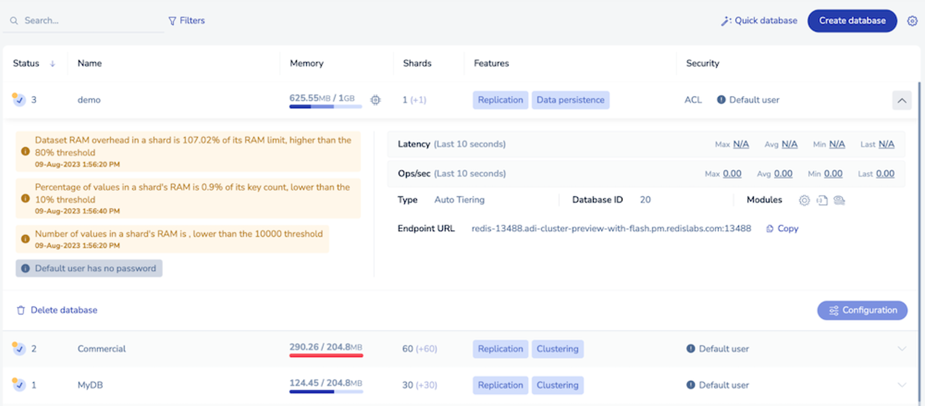 The Redis Enterprise Cluster Manager, expanded view
