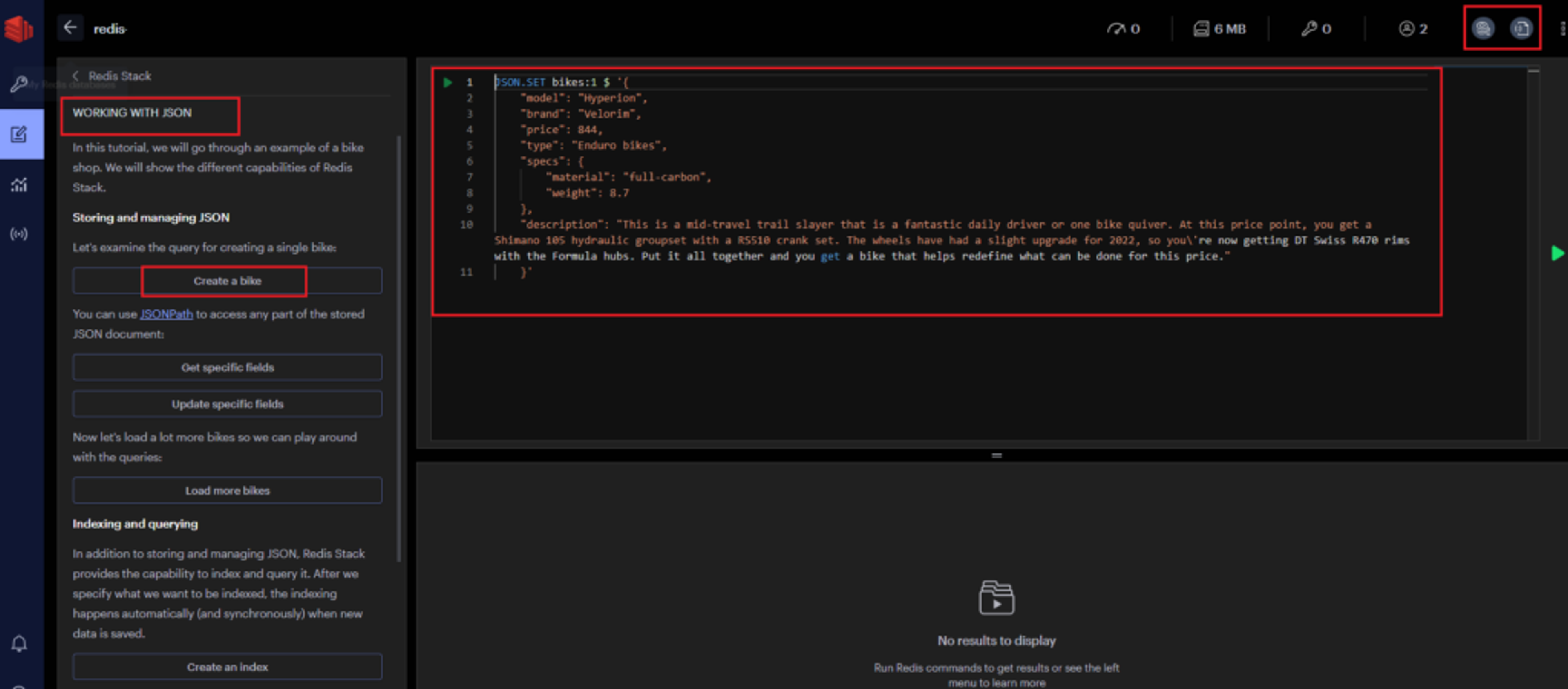 image of redisinsight creating document database