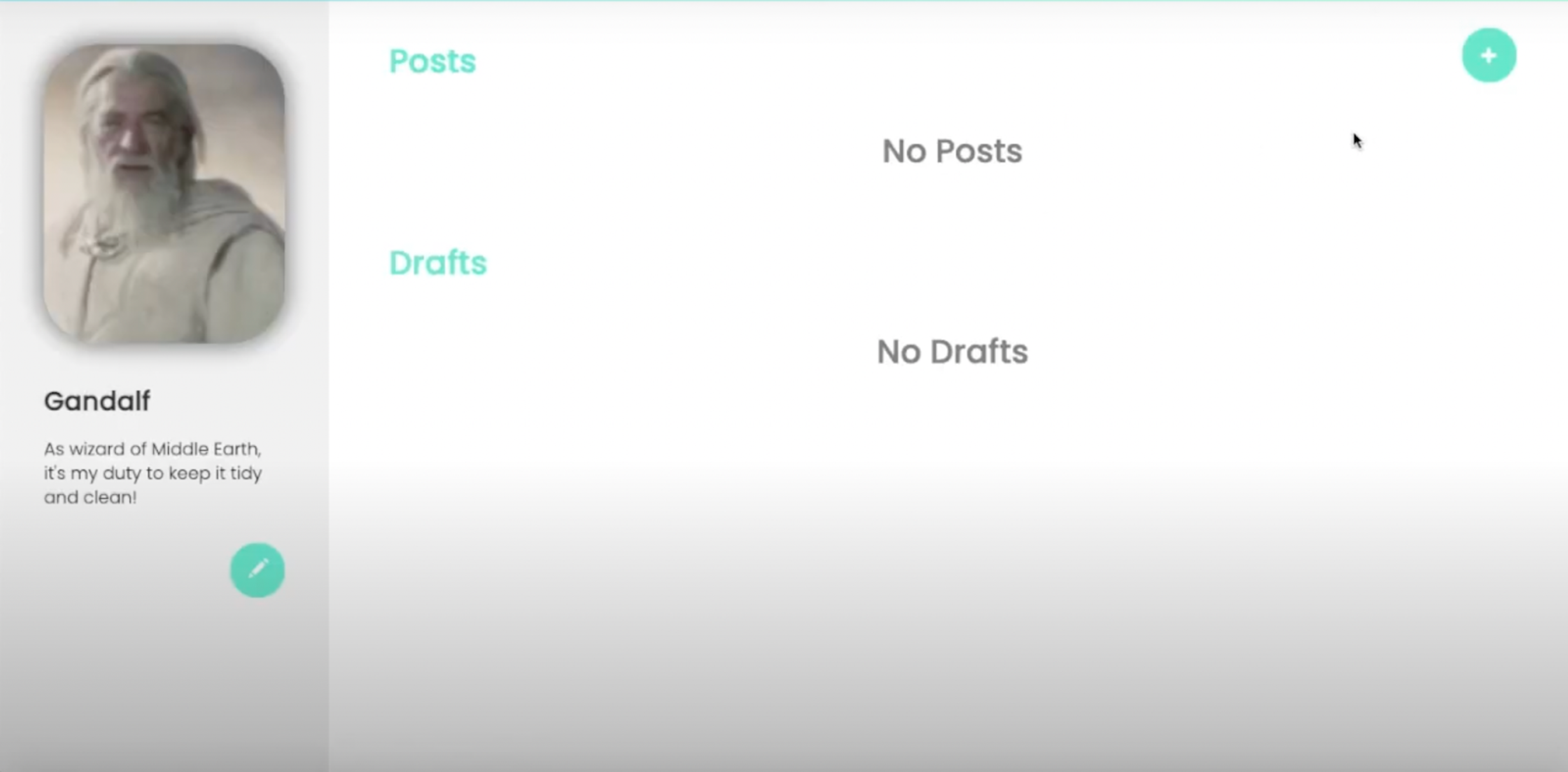 A dashboard for creating a post in GreenEarth app with picture of Gandalf.