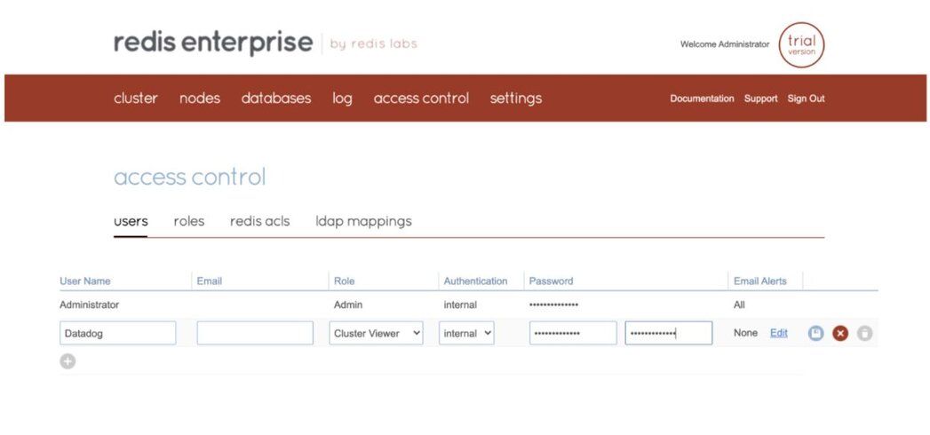 Adding a new user account with Cluster View permissions in Redis Software