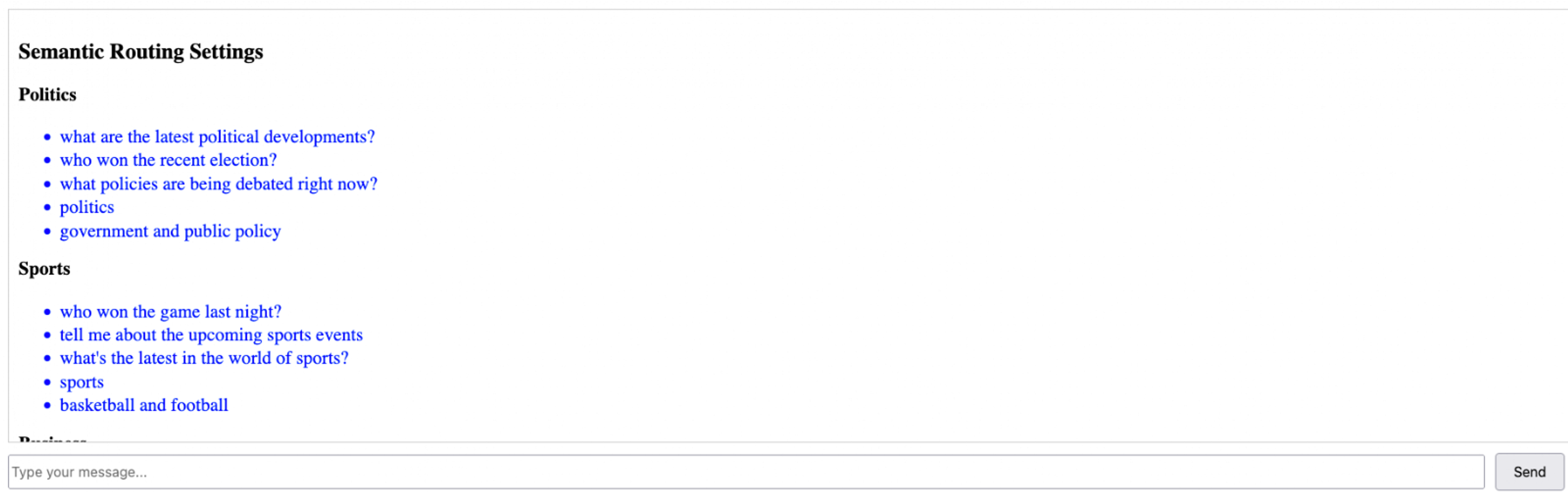 Semantic routing settings