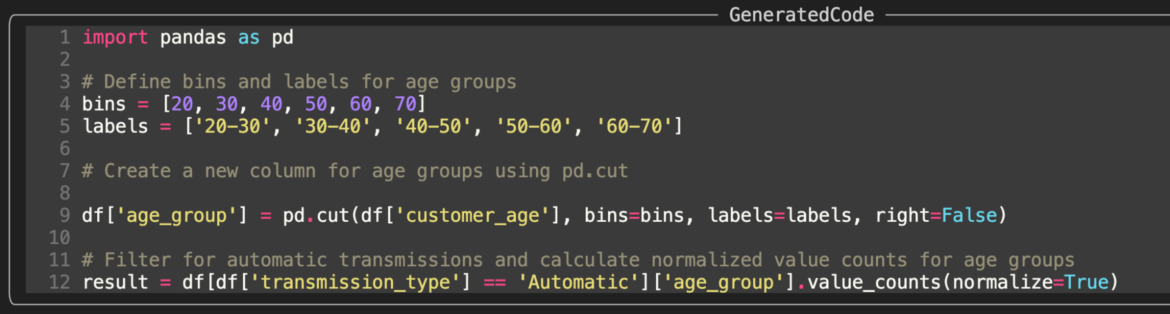 Example of a generated query