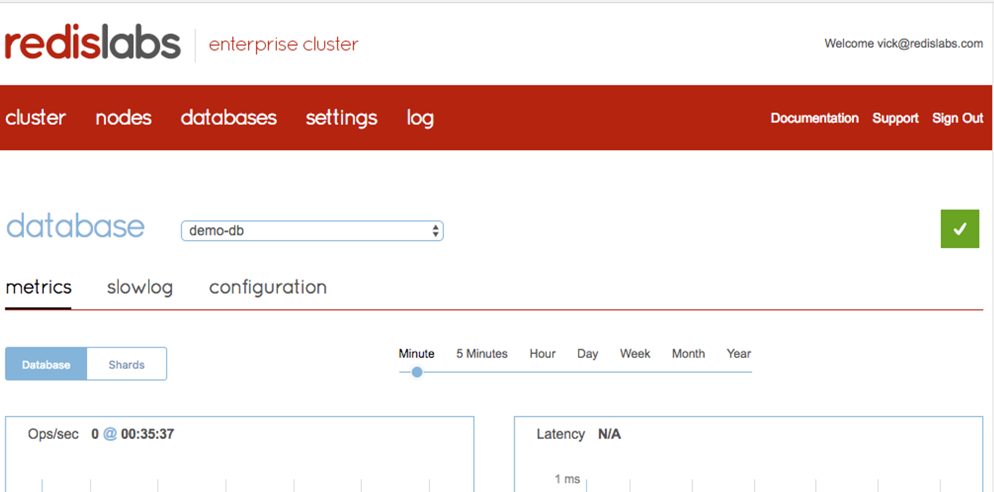 Redis Enterprise Dashboard - Database
