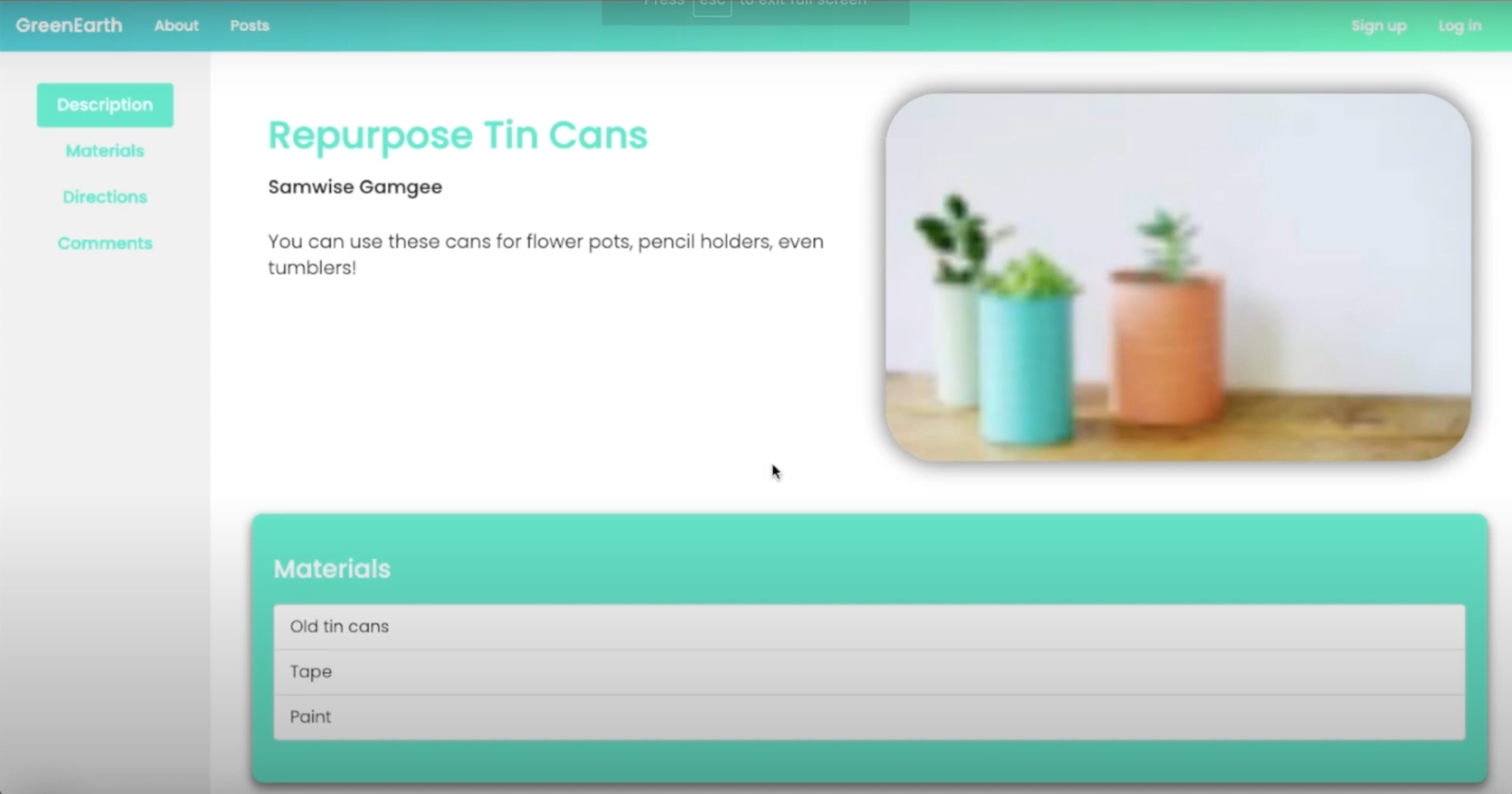The Description section of the GreenEarth site.