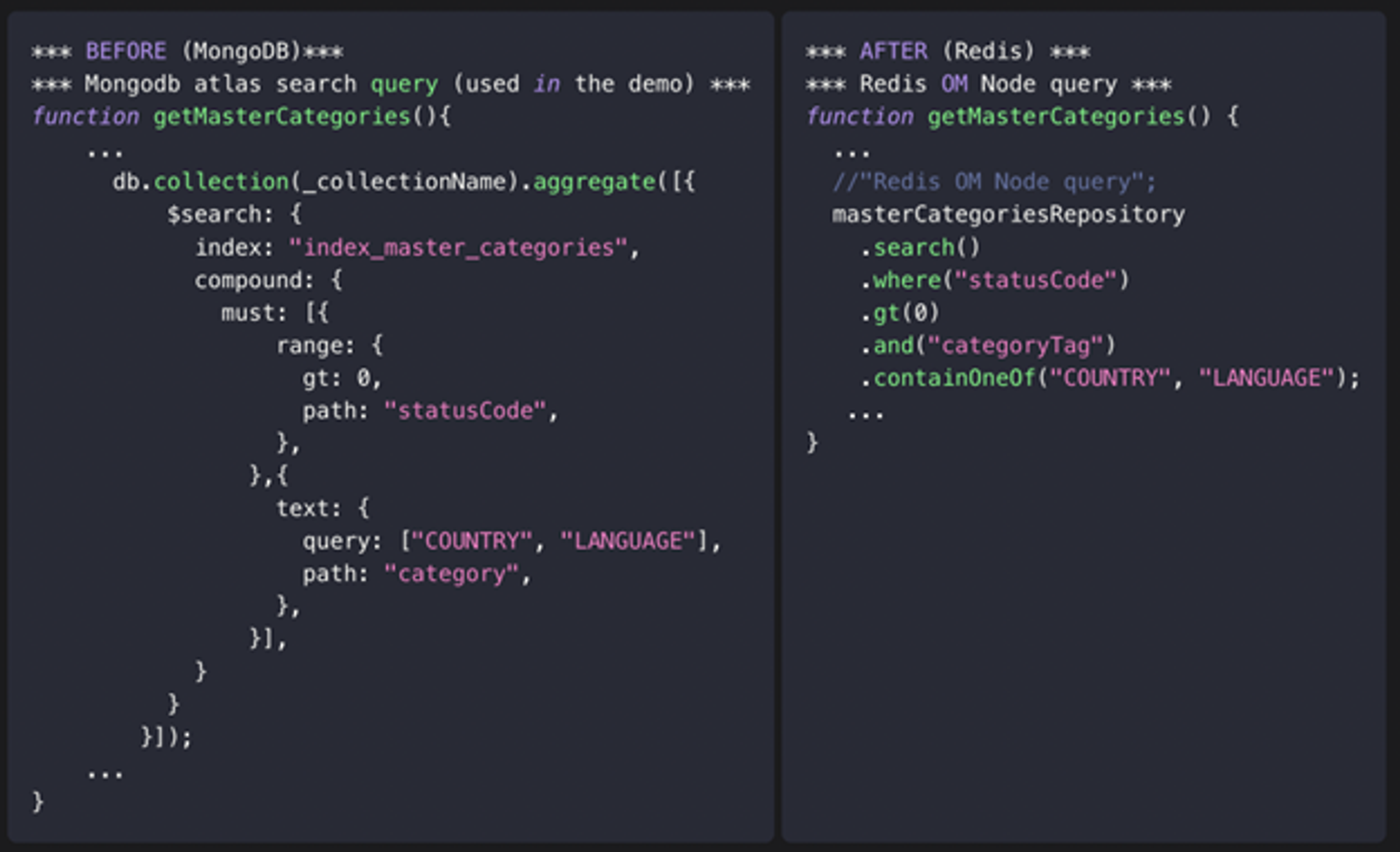 Query to fetch masters from MongoDB Atlas and Redis