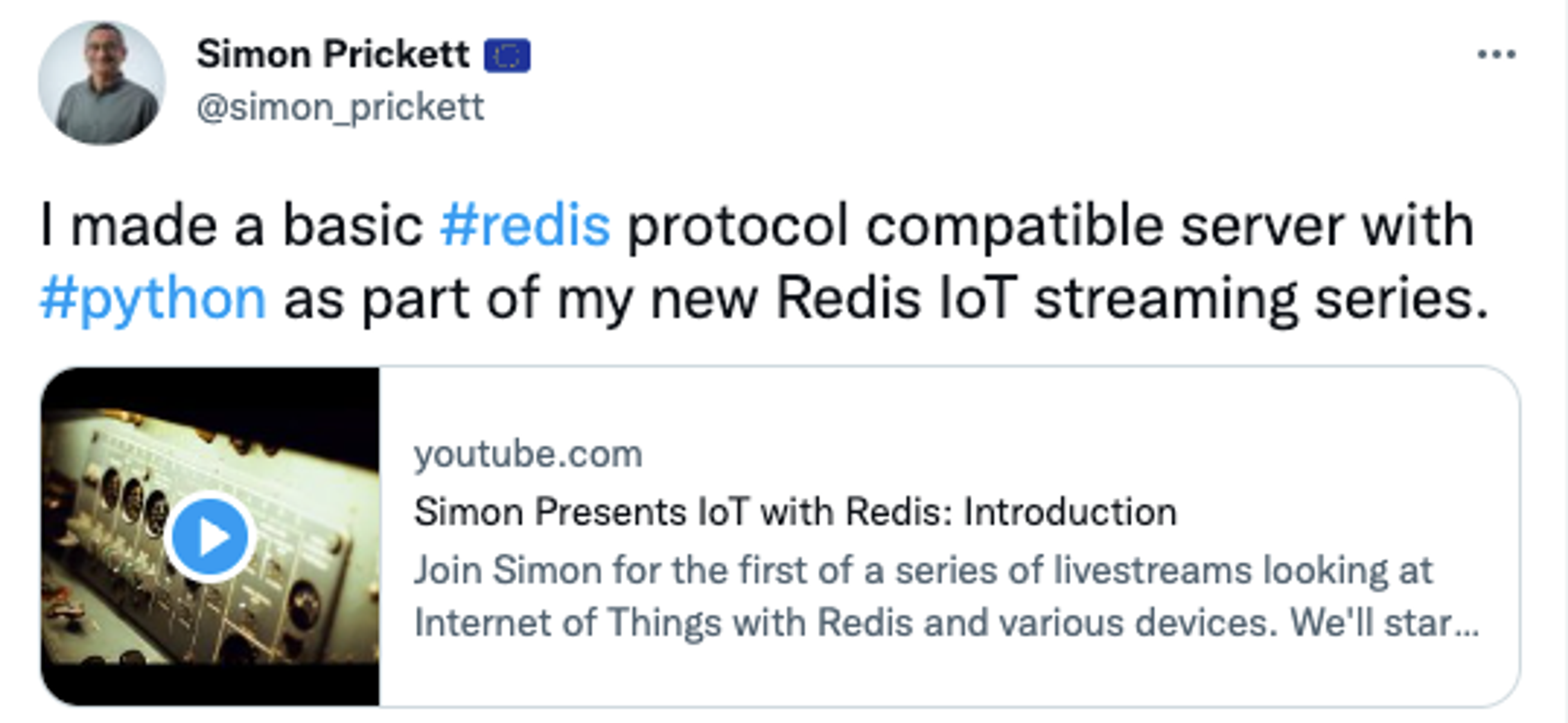 a tweet from Simon Prickett