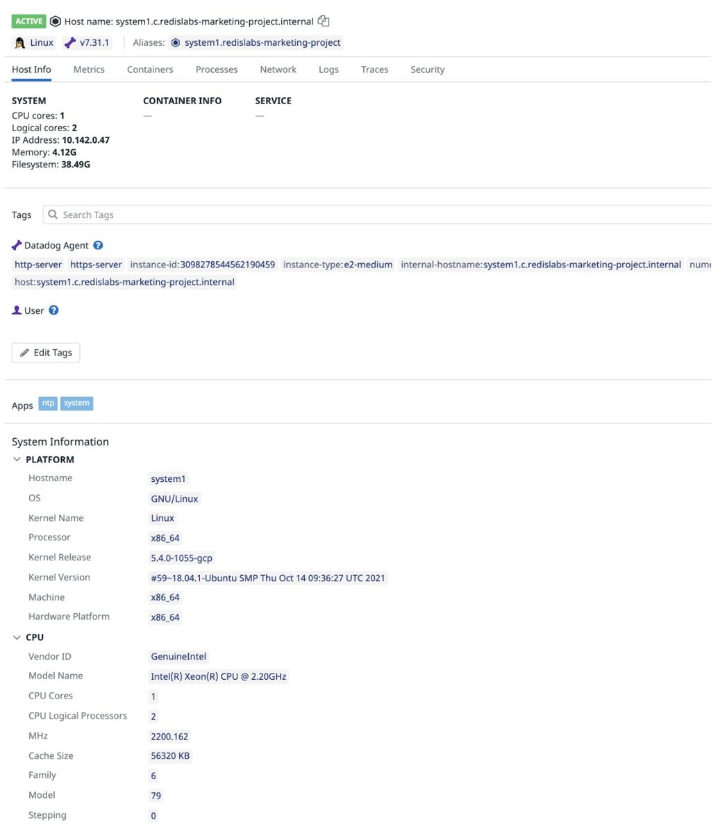 Viewing host details within the Datadog Infrastructure list