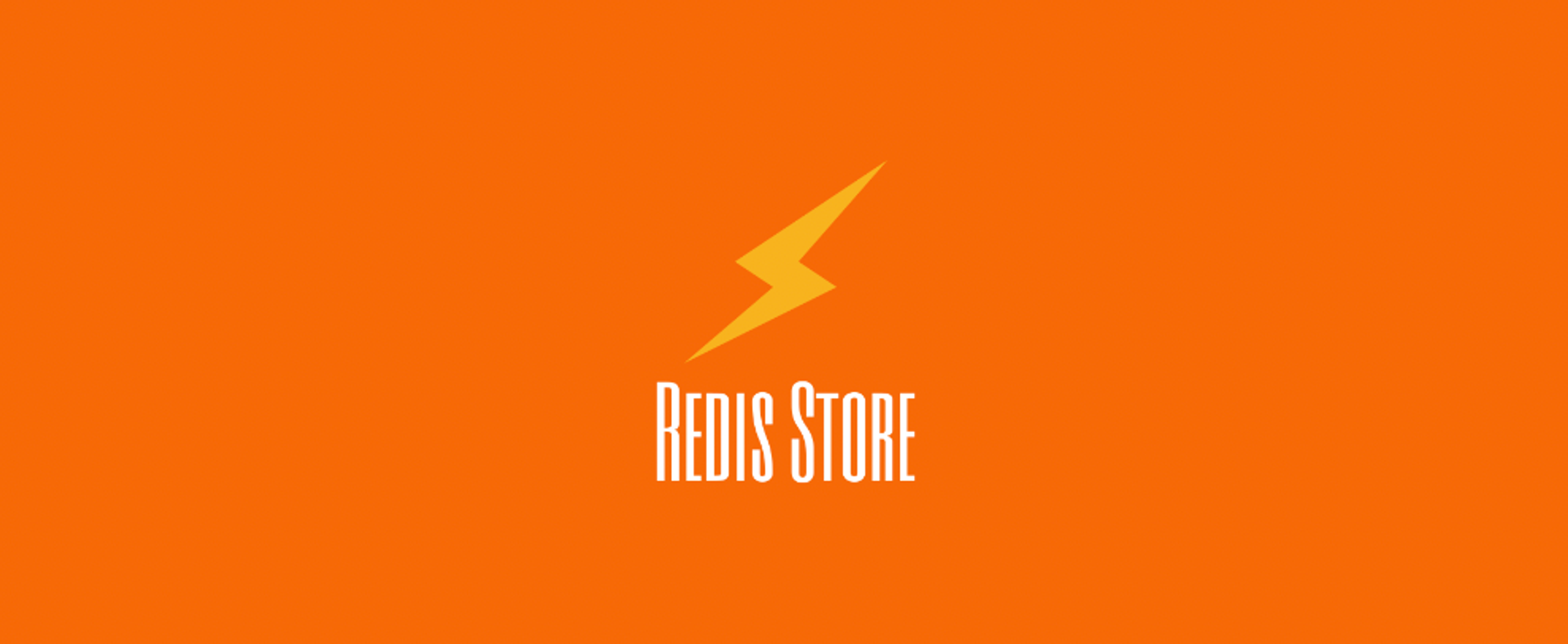 an orange background with a logo for a Redis Store application