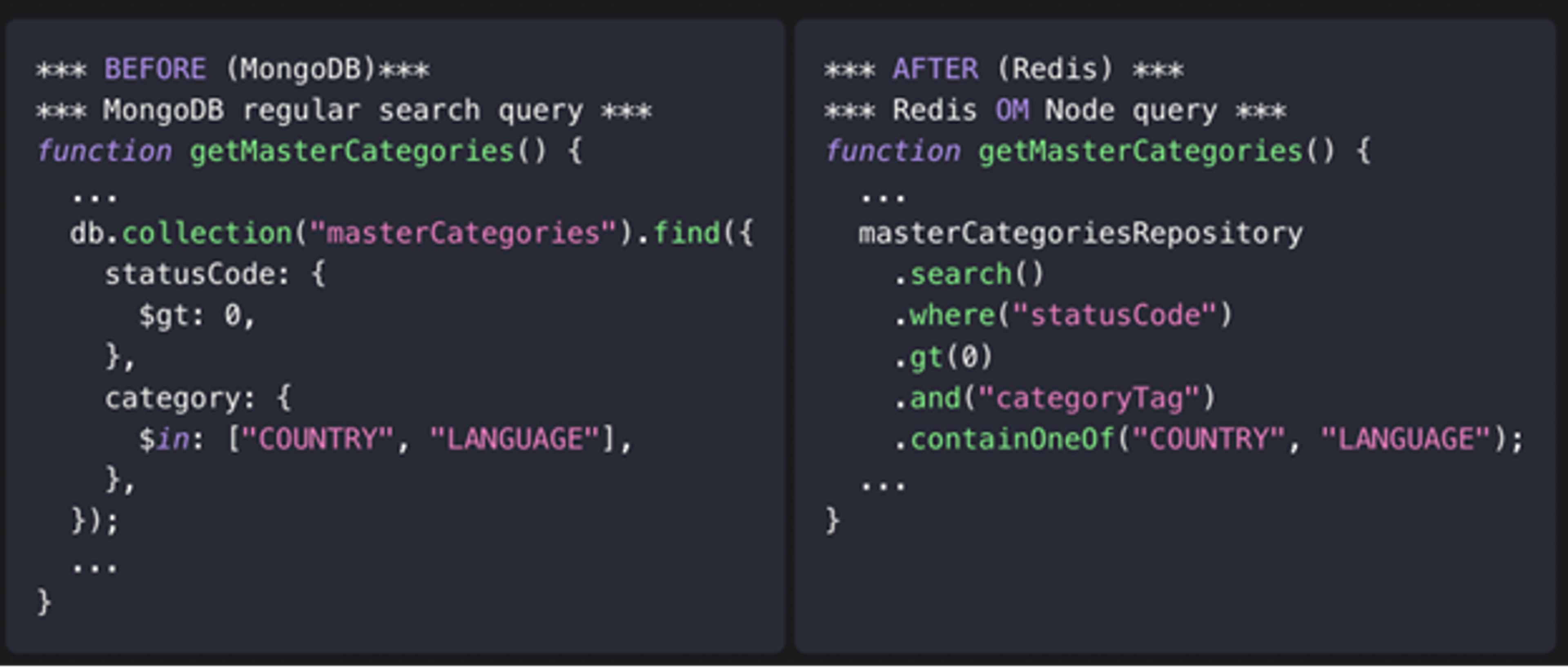 Query to fetch masters from MongoDB and Redis