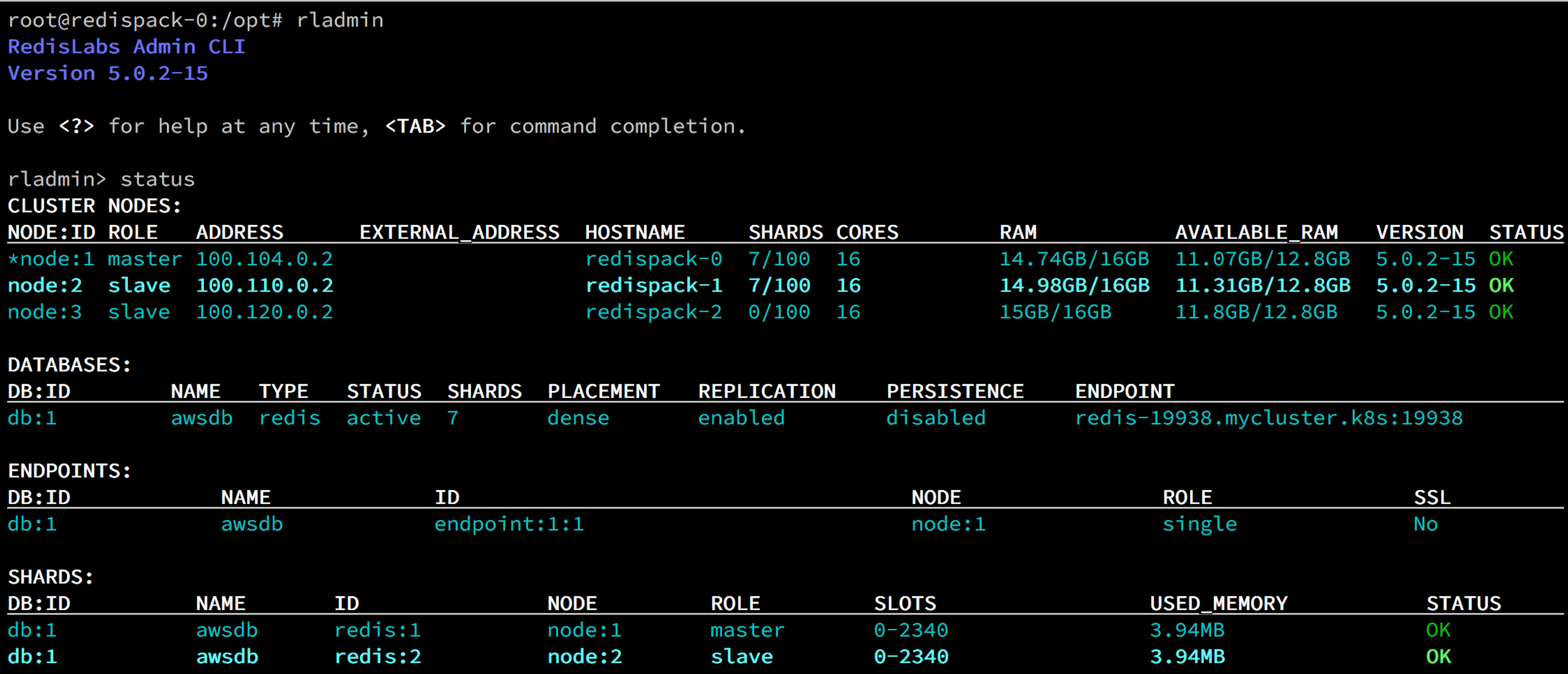 rladmin utility output