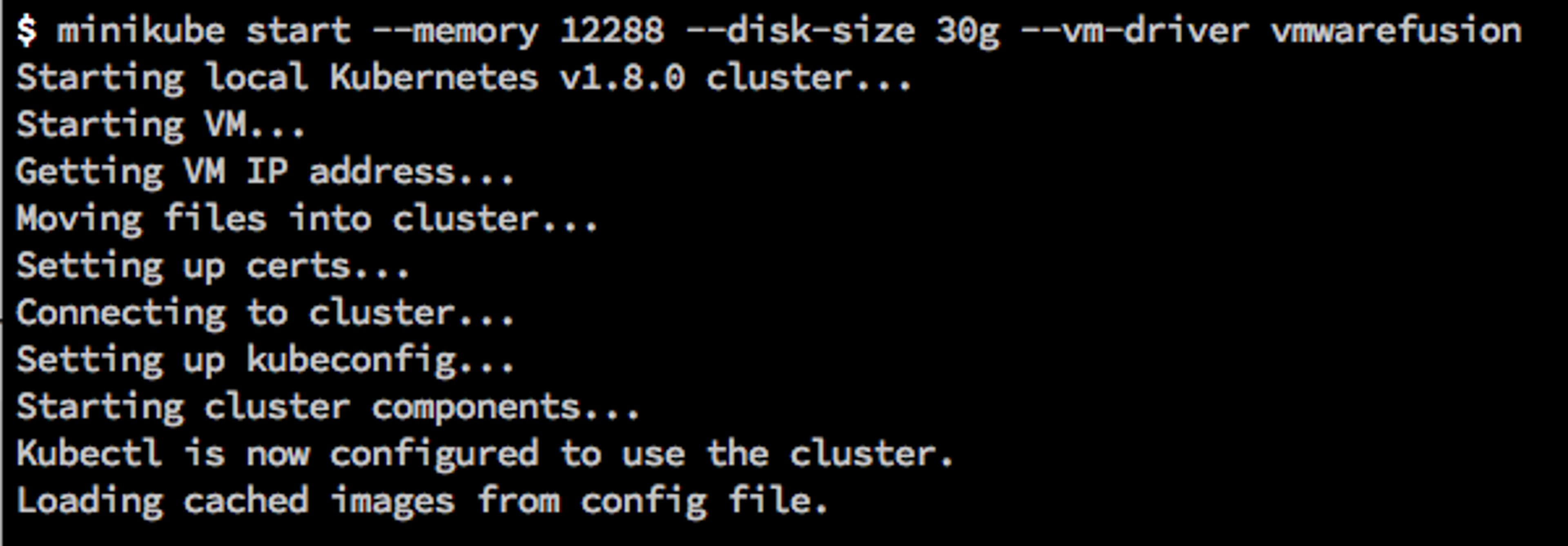 Minikube startup output