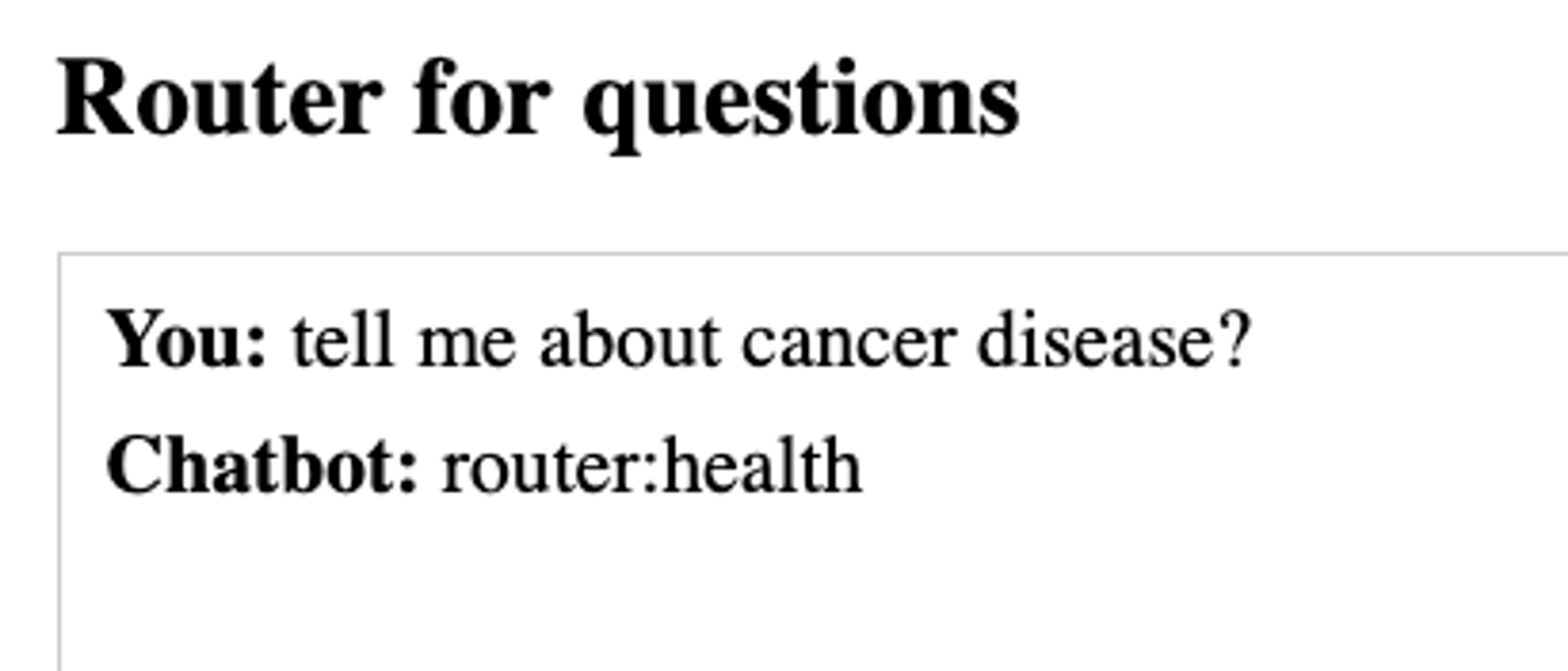 The user can then inquire about "Health" to retrieve results for a new question category.