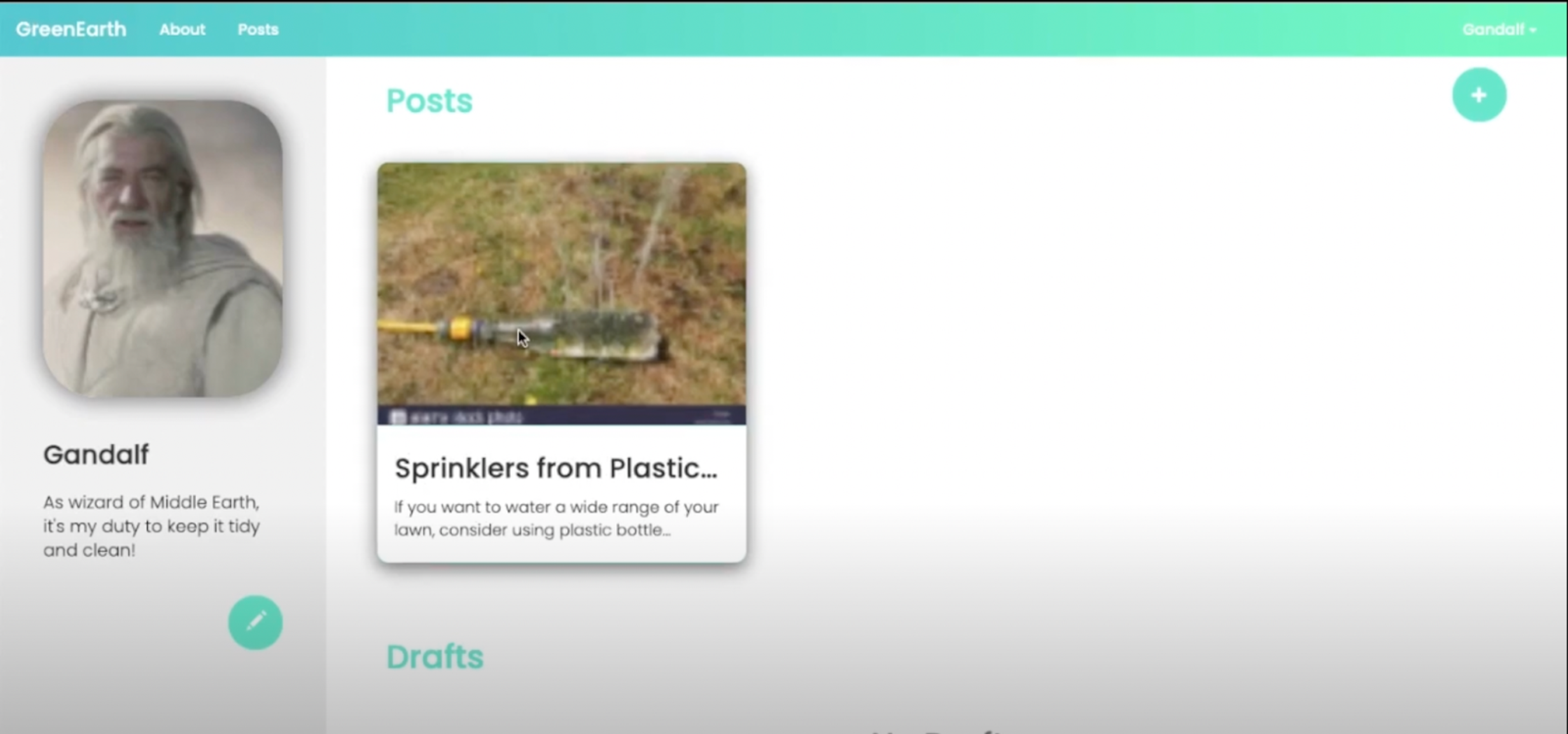 A dashboard for editing a post in GreenEarth. 