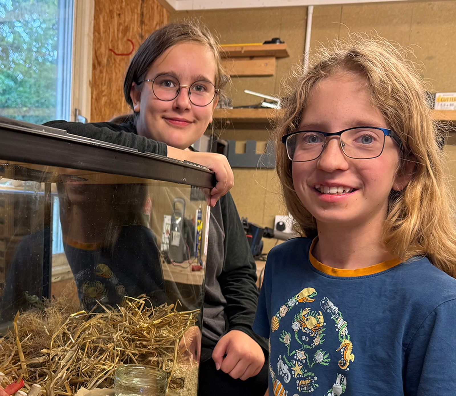 Emily, left, and Eva, right in one of the garages where they bred 100s of mice