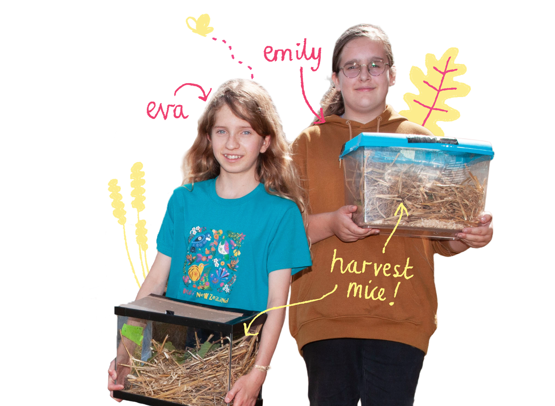 Eva and Emily with their harvest mice