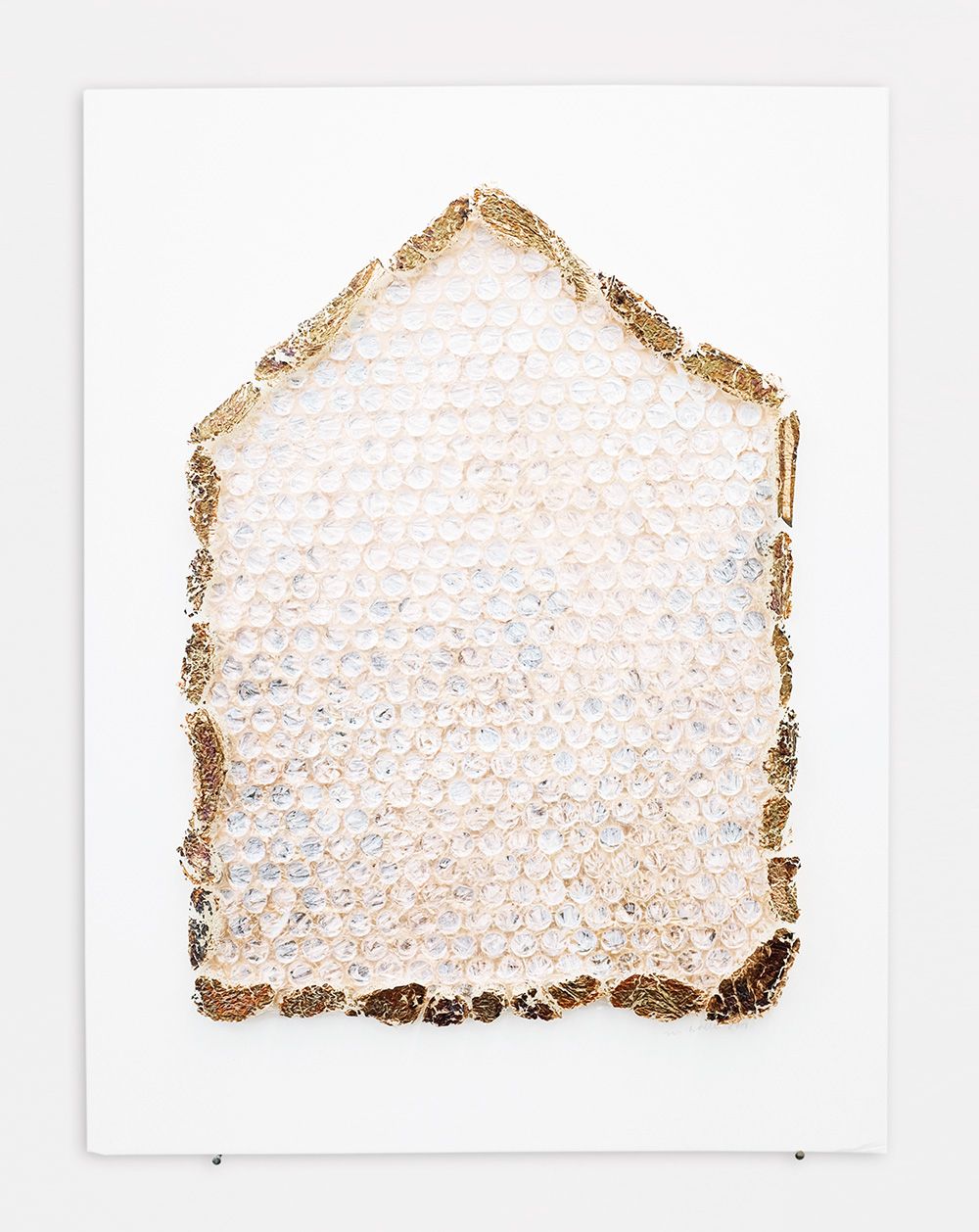 Photograph of the artwork Luftschloss (1), 2018, copper leaf on mixed media, 30×22 cm